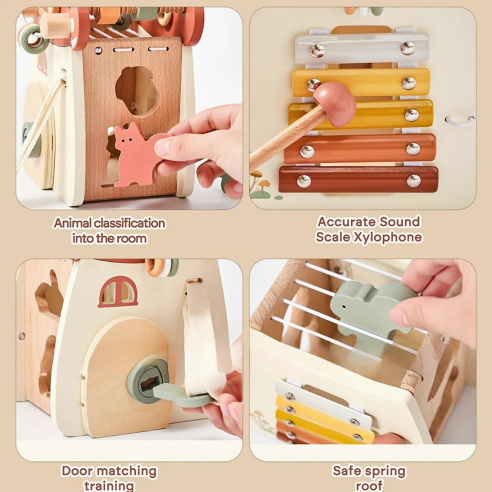 Cubo di attività per Bambini a Forma di Fungo 5 in 1 Cubo di attività in Legno per Bambini Giocattoli educativi per l'apprendimento Forma Sorter di per Ragazzi e Ragazze Complea