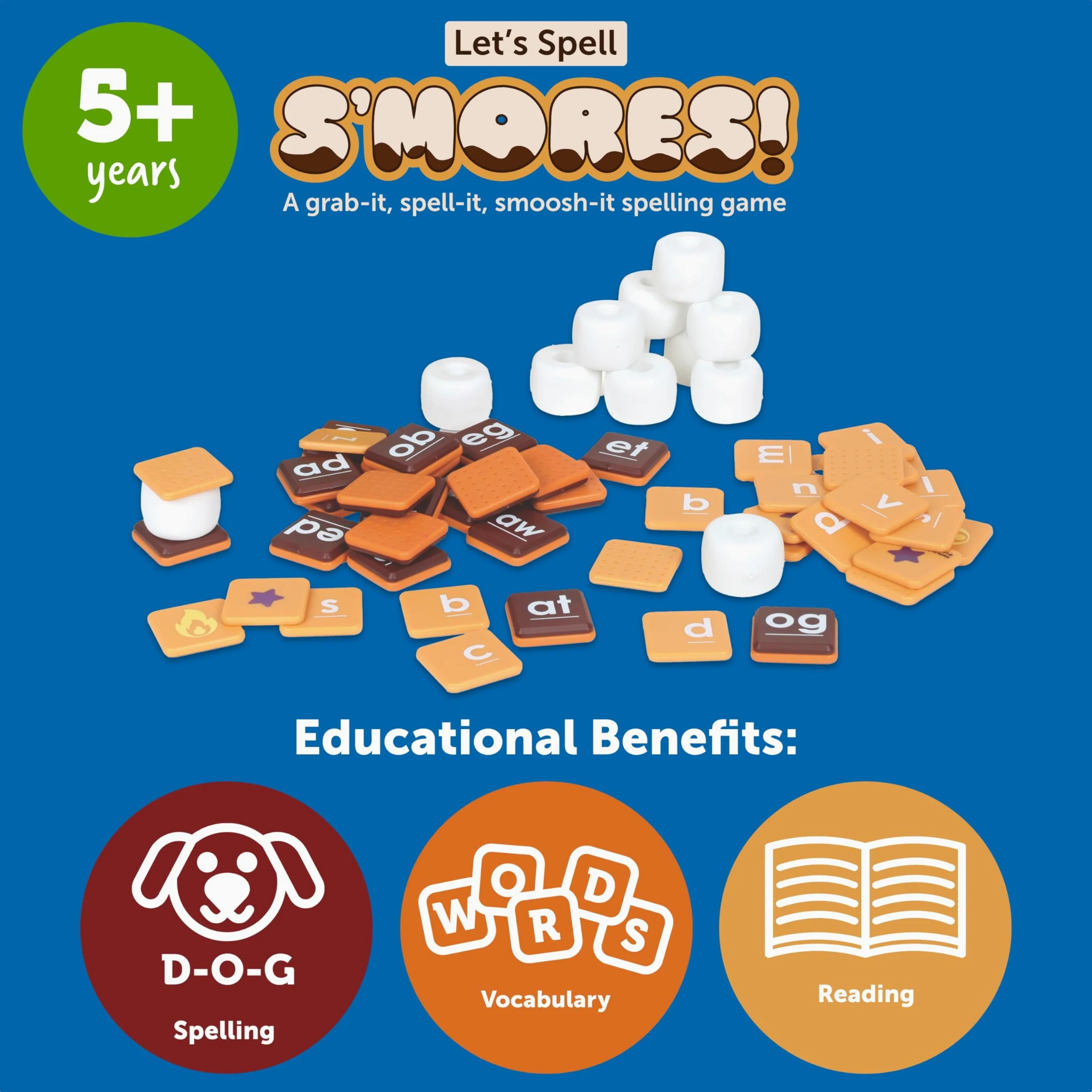 Learning Resources Let's Spell S'Mores!, Alfabeto Flash Card, giochi di parole, imparare a leggere, Strumenti per la dislessia per bambini, età 5+, 62 pezzi