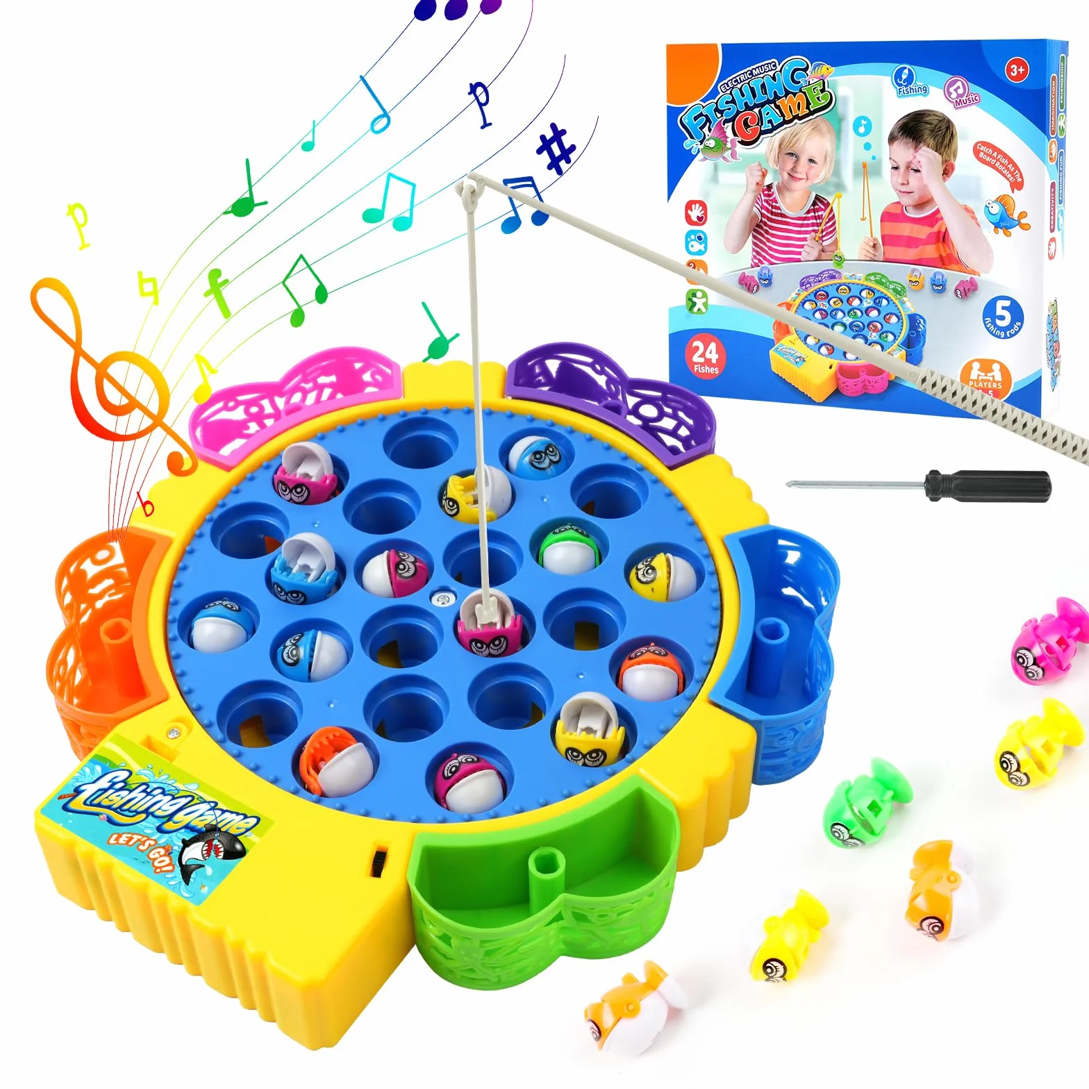 Vicloon Gioco Pesca Bambini con 24 Pesci e 5 Canne da Pesca, Giochi Educativi 3-5 Anni