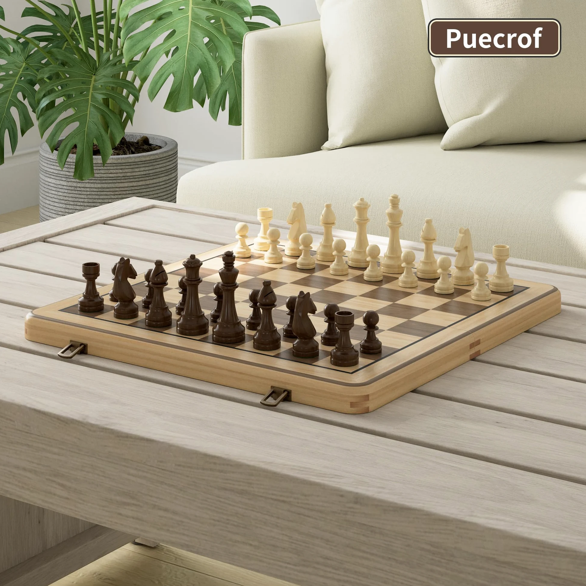 Set Scacchi e Dama 2 in 1 da 38cm - Scacchiera in Legno Pieghevole con Pezzi Staunton da 7,6cm e 2 Regine Extra - Gioco da Tavolo di Alta Qualità