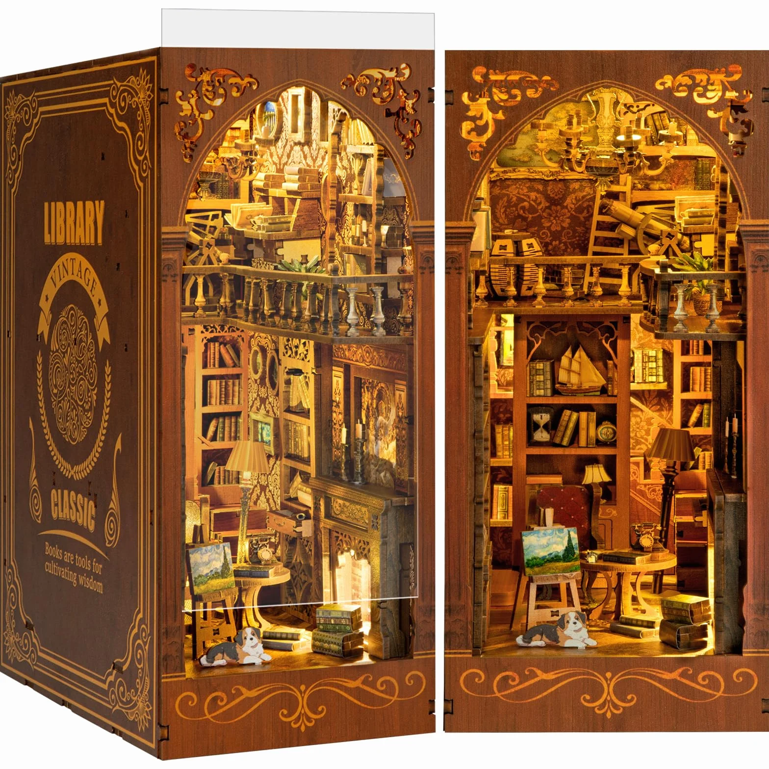 DIY Biblioteca Book Nook Kit, Casa Delle Bambole in miniatura con Libreria Estraibile, Booknook Inserto per libreria Vicolo dei decori,Kit Casa in Miniatura con Luce a Led per Adulti oltre i 14 Anni