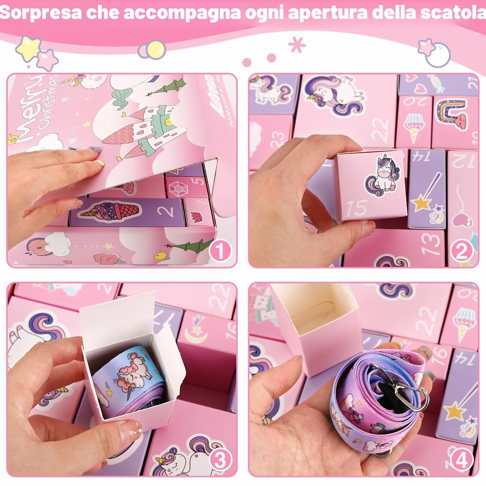Calendario Avvento Bambina, Regalo di Natale con 24 Giorni di Sorprese, Regali Unicorno per Bambine e Bambini, Inclusi Giocattoli e Accessori per Capelli