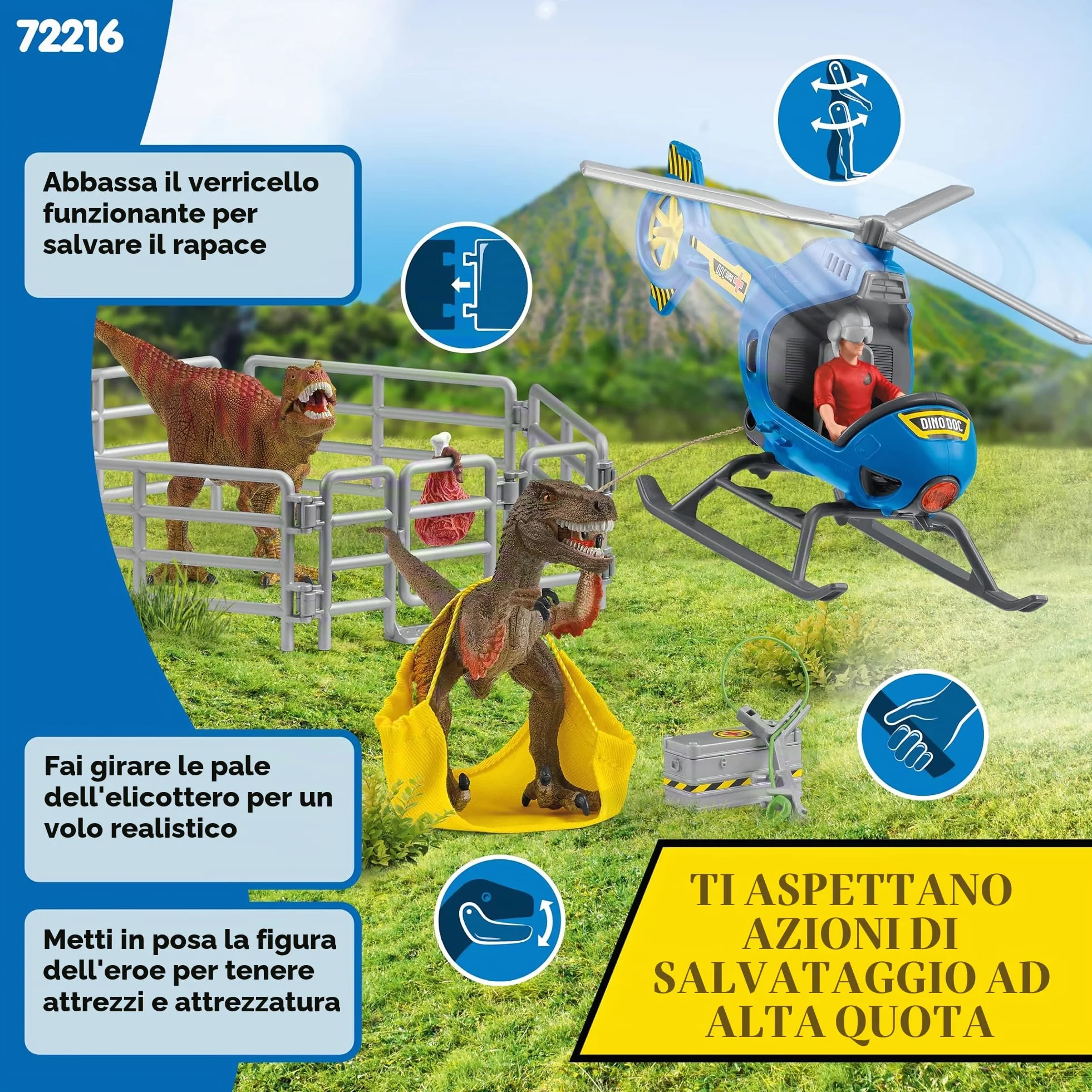 Schleich DINOSAURS | Salvataggio dei dinosauri in elicottero 72216 | Set con elicottero, Flynn, 2 dinosauri & accessori | Regalo per bambini | Giocattolo dai 5 anni | 28 pezzi | esclusiva Amazon