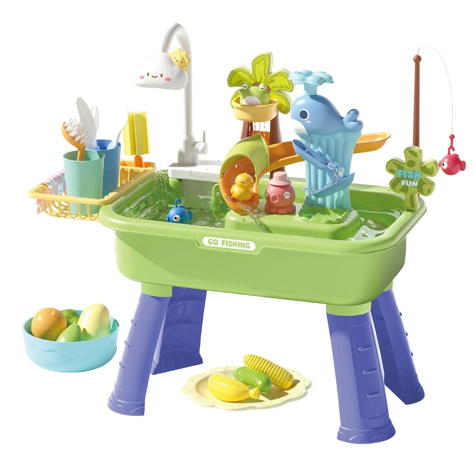 Tavolo Acquatico da Esterno di Pesca Estivo | Giochi Lavello Cucina Per Maschi Femmine Prescolari Patio Spiaggia Campeggio Casa Bagno Sala Giochi Vacanze Compleanno