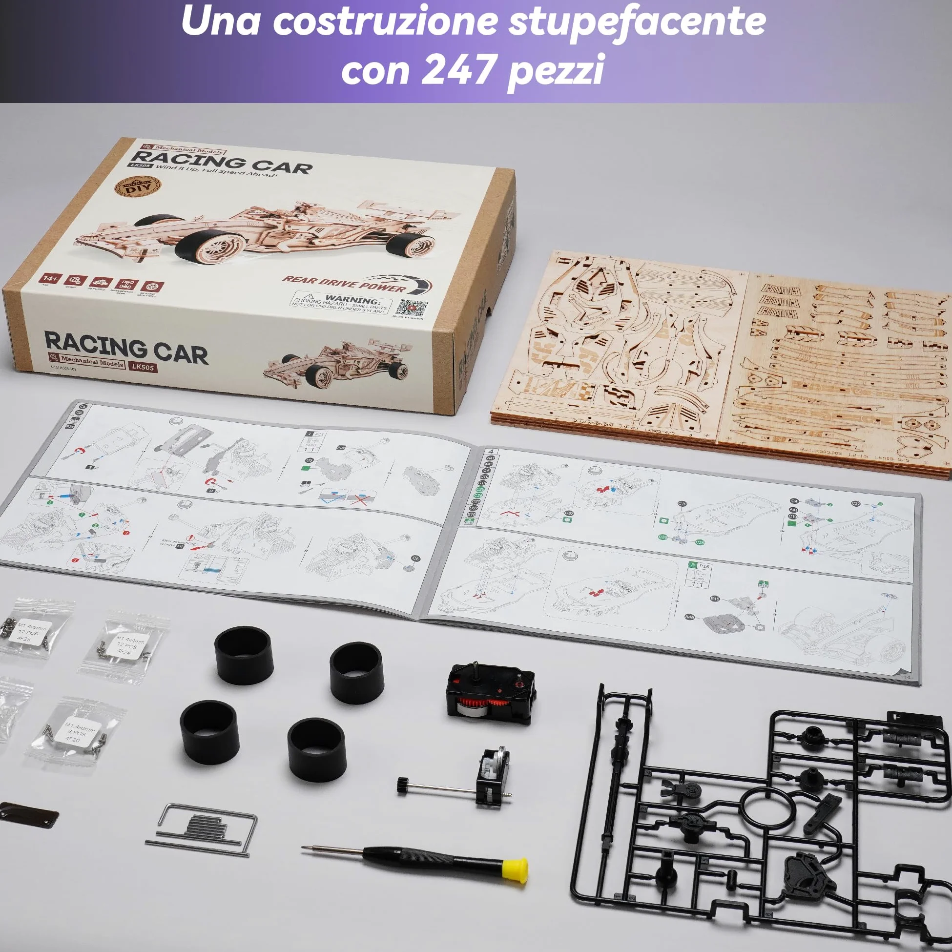 ROWOOD Kit di modelli di auto da corsa in legno per adulti e ragazzi da costruire, puzzle in legno 3D, kit di costruzione di modelli di veicoli, kit di artigianato fai da te, regalo creativo per lui