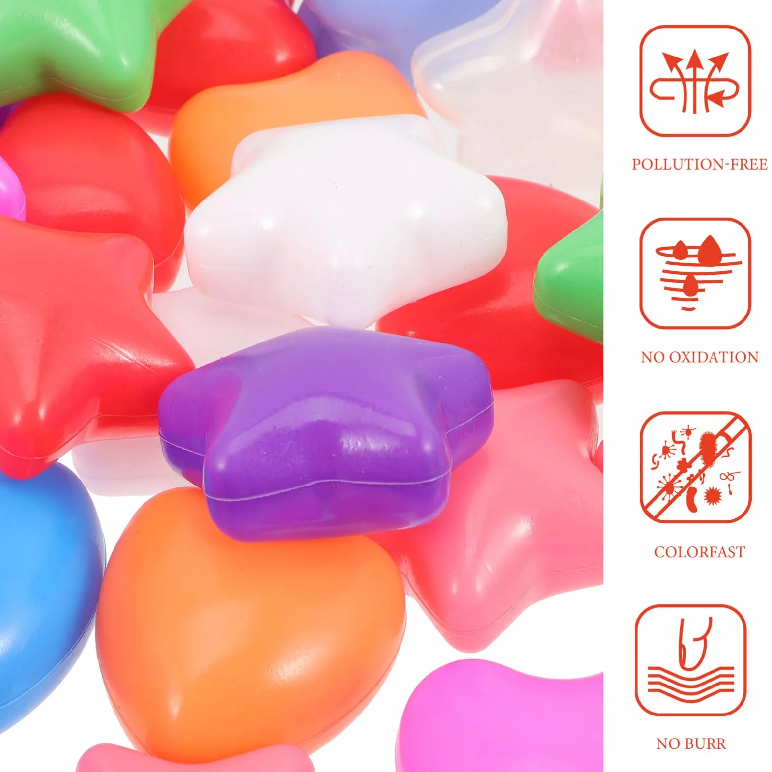 100 palline colorate dell'oceano a forma di cuore e stella, per bambini – giocattoli da nuoto in plastica per balli, feste e tempo di gioco