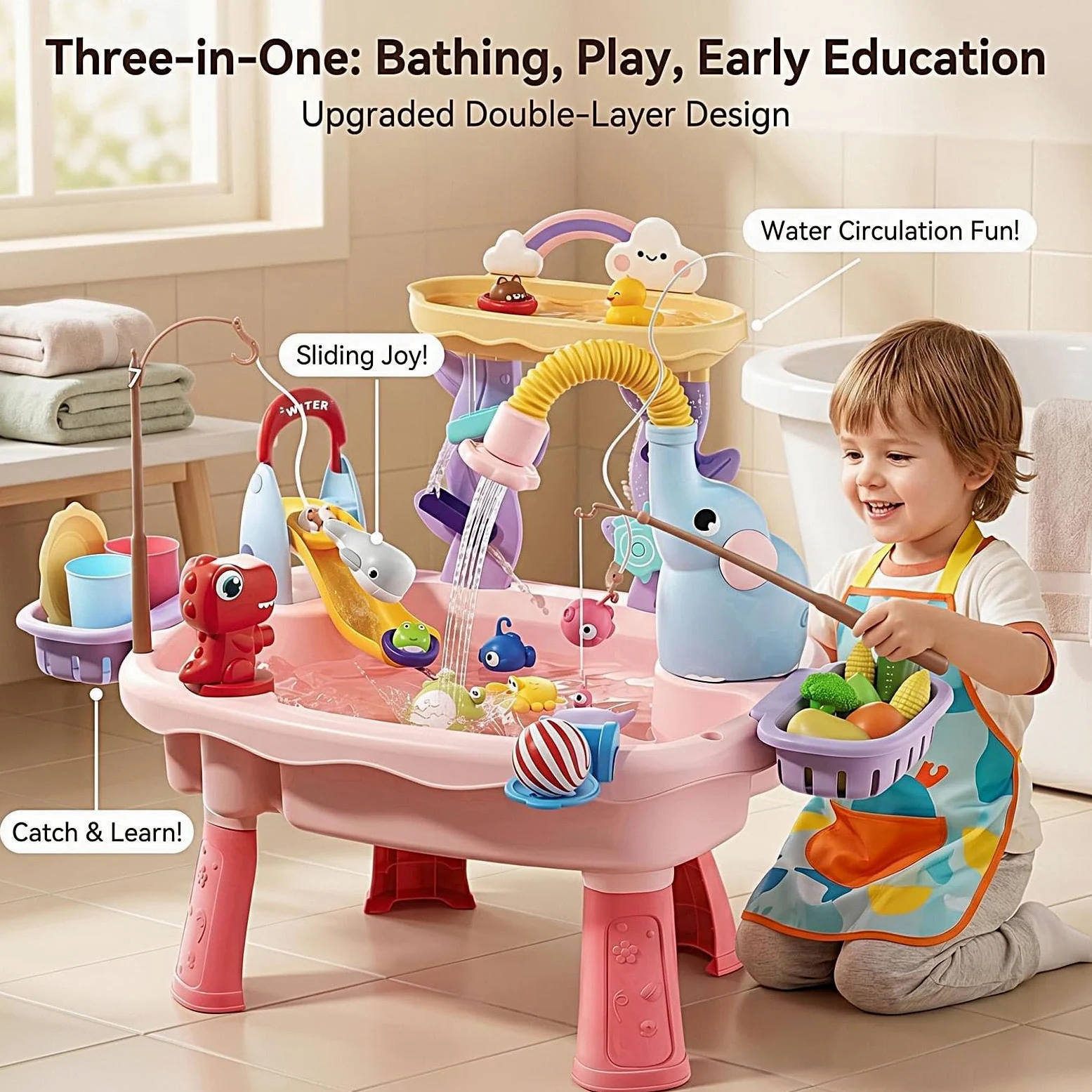 Tavolo Acquatico con di Pesca | Tavolo E Attività Per Bambini per , Spiaggia, , Campeggio, Patio, Asilo , Scuola Materna, Bambini e Bambine Età 4-8