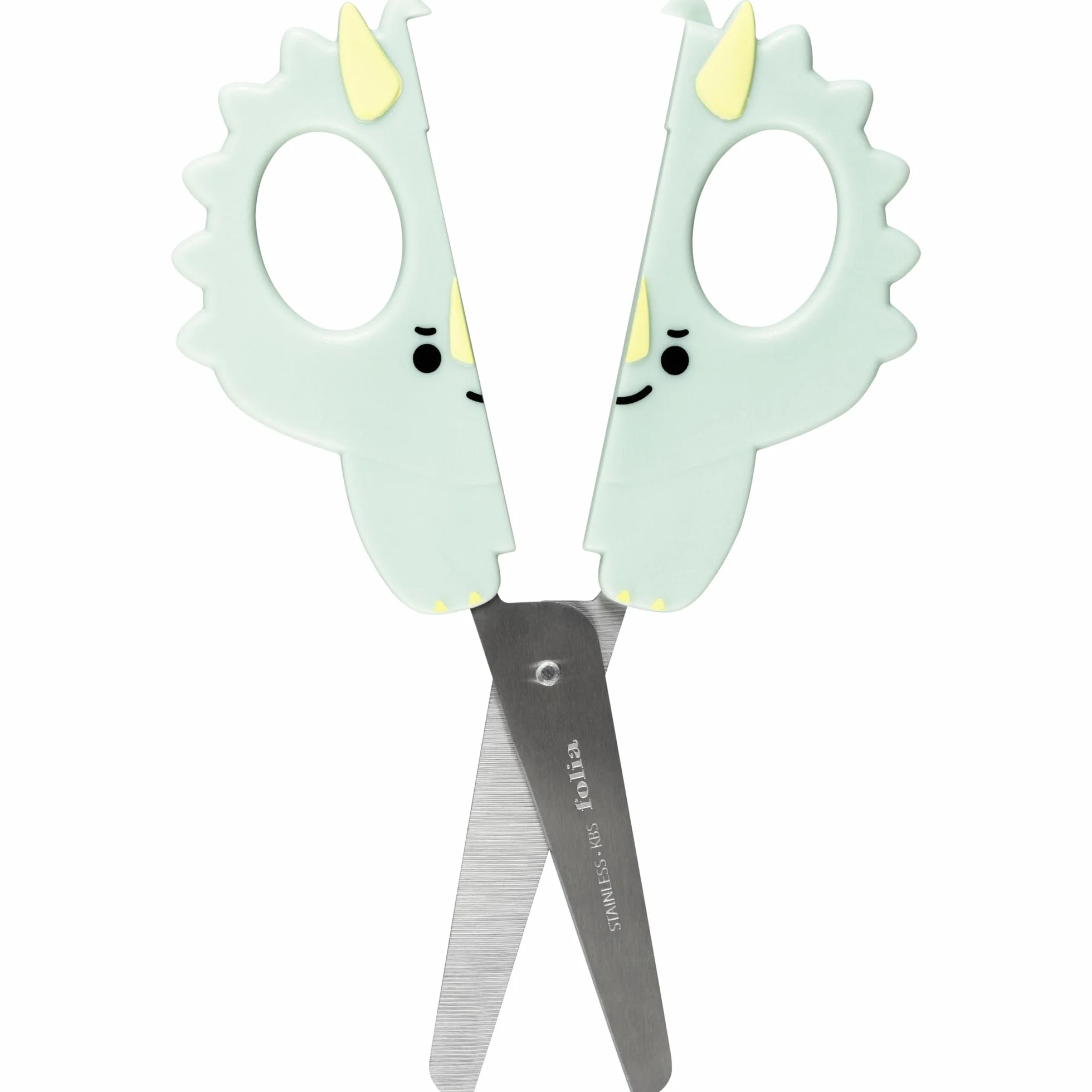 folia 774 - Forbici Artigianali per Bambini Dino, ca. 16 cm, Forbici per Bambini con Motivo di Dinosauro e Righello in Rilievo, in Acciaio Inox con Angoli arrotondati, per destrimani