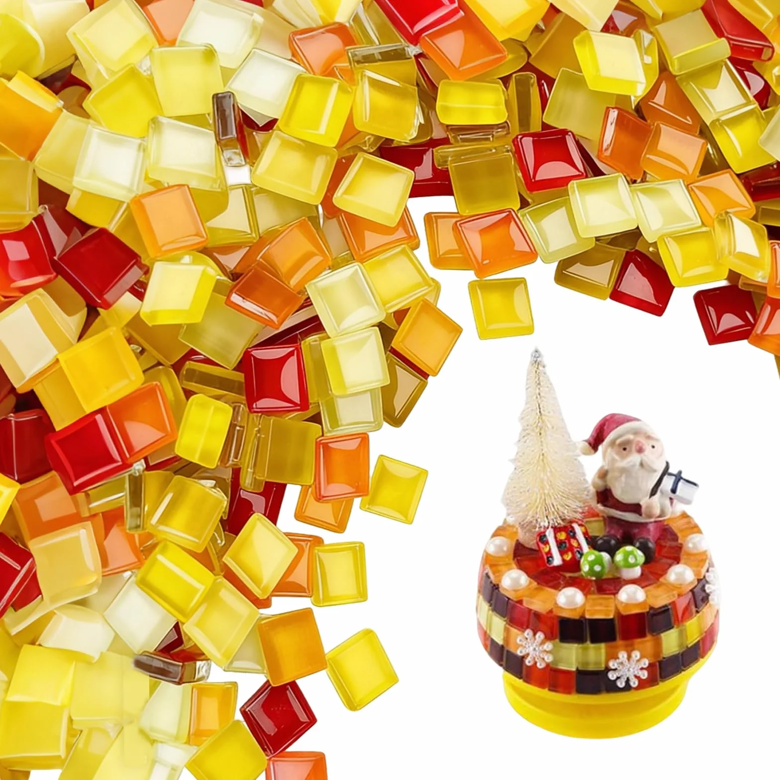 1100 Prezzo Fai Da Te Tessere Mosaico, 1kg Mosaico Piastrelle per Esterno, 1x1cm Pietre Colorate Piastrelle Mosaica Bambini, Vetro Tessere per Mosaica DIY Artigianat (Rosso Arancione Giallo)
