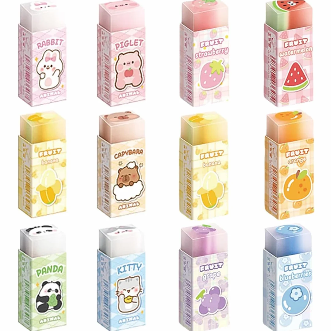 12 pezzi Gomme Morbide, Gomme da Cancellare Bambini, Carina Animali Gomme per Bambini, Gomme per Scuola, Casa e Ufficio, per Compleanno Bambini