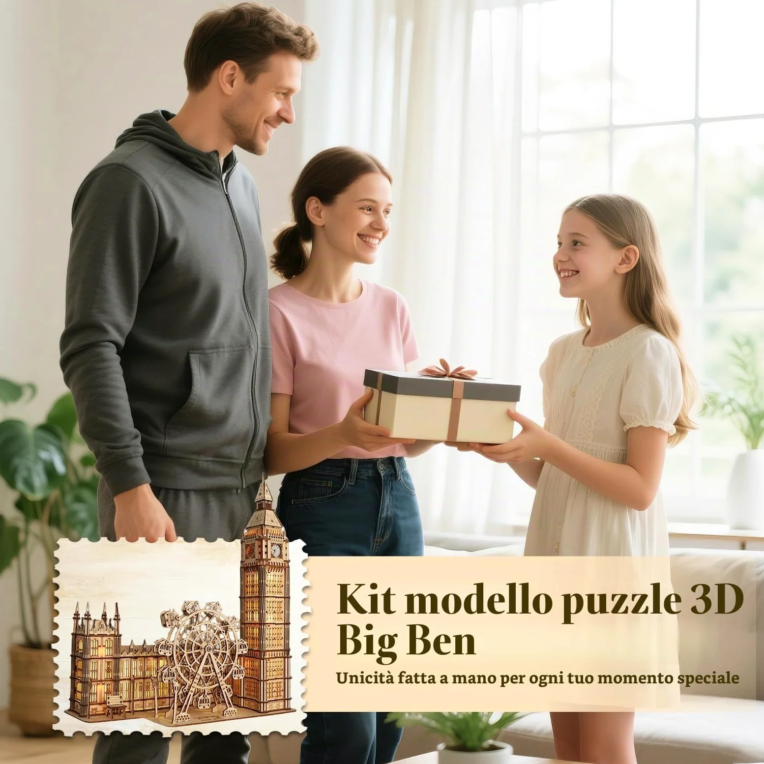 Puzzle 3D in legno Big Ben con orologio funzionante - Kit modello da 306 pezzi per adulti - Non richiede colla - Fai da te con ruota panoramica mobile - Decorazione per ufficio e soggiorno