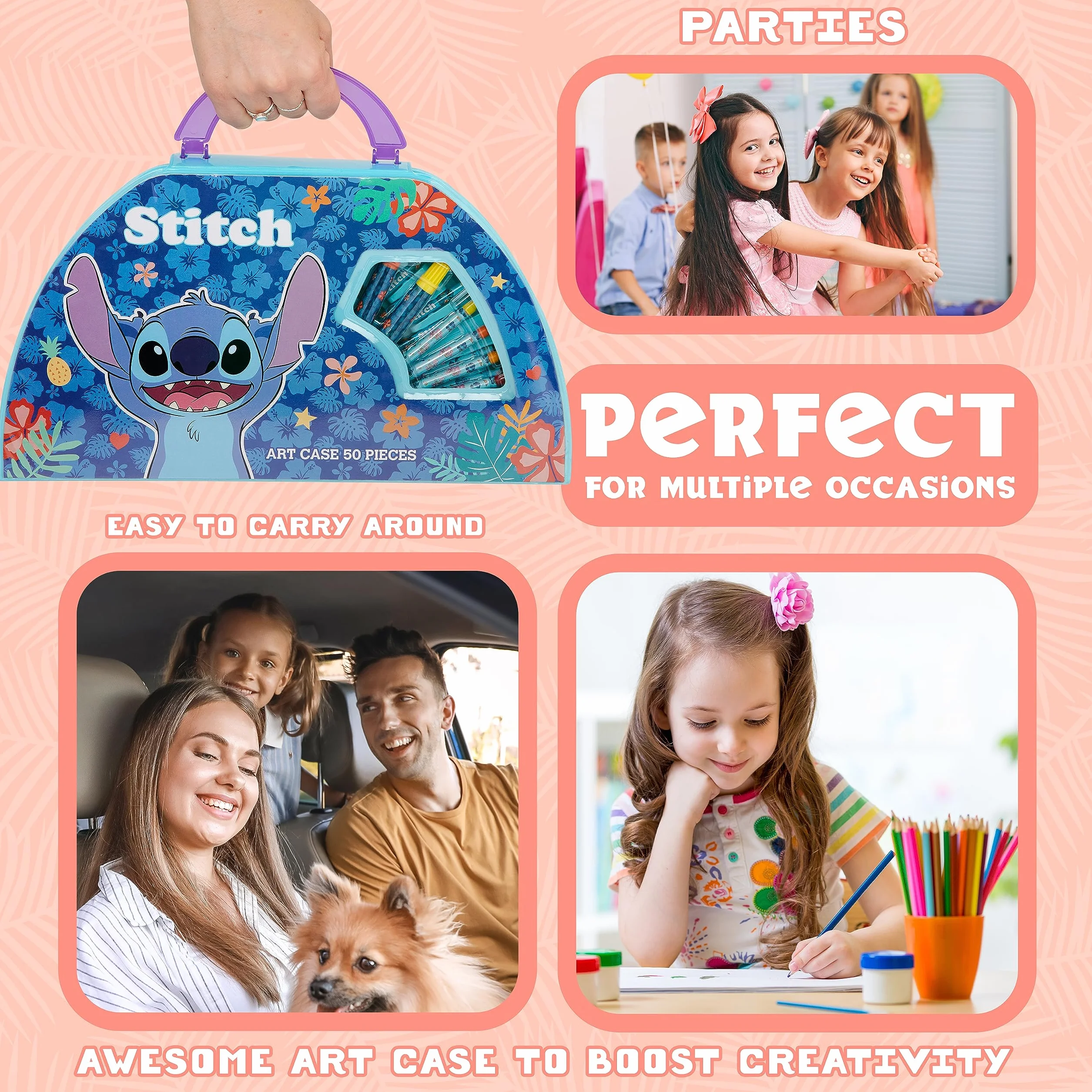 Disney Valigetta Colori per Bambini Set per Disegnare e Dipingere Deluxe Principesse Stitch (Blu)