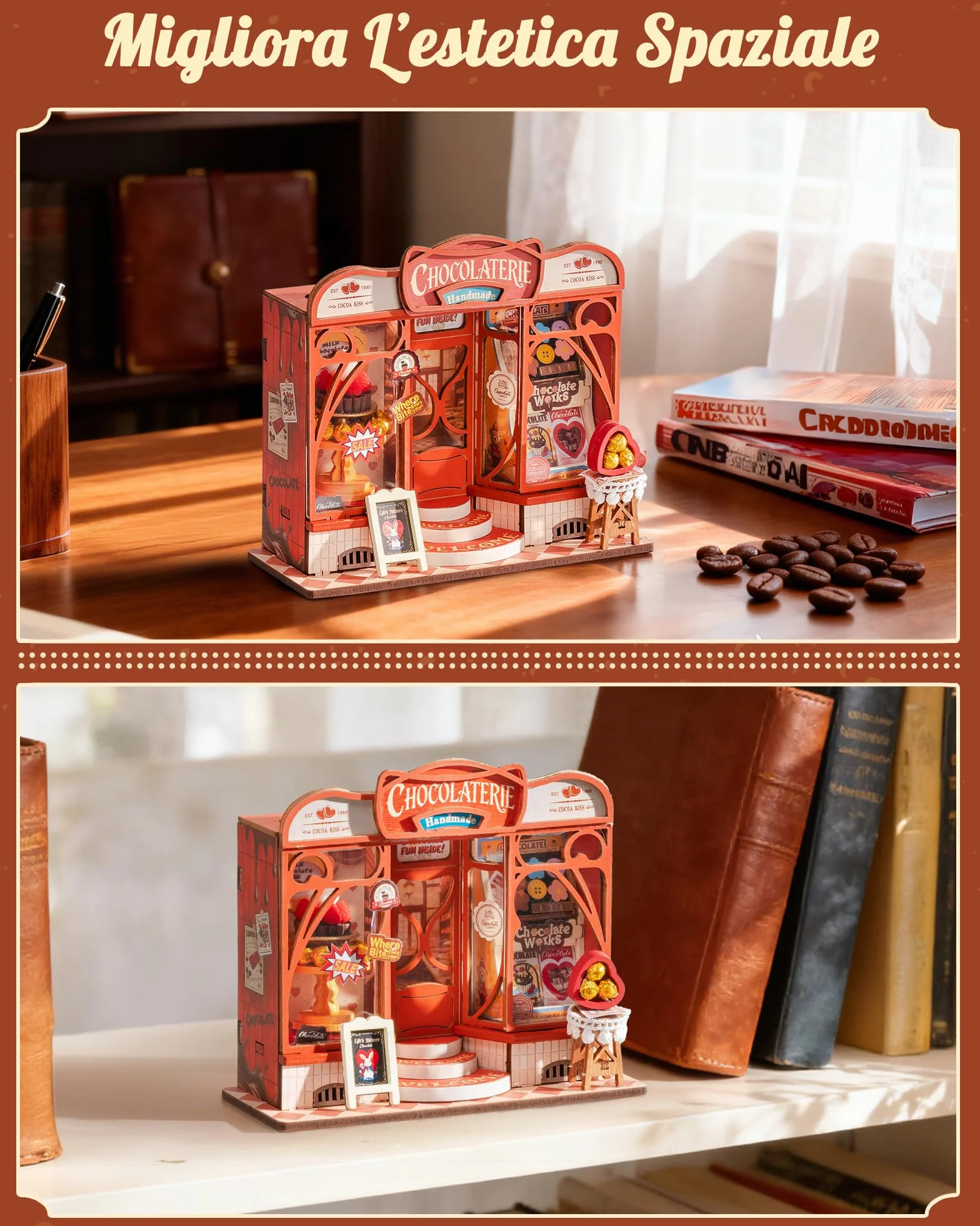 Rolife Miniature Casa Sweet Chocolate Shop, 98 pezzi Kit Casa in Miniatura DIY, Modellismo da Costruire Adulti Casa delle Bambole in Legno Puzzle 3D Nessun collante necessario