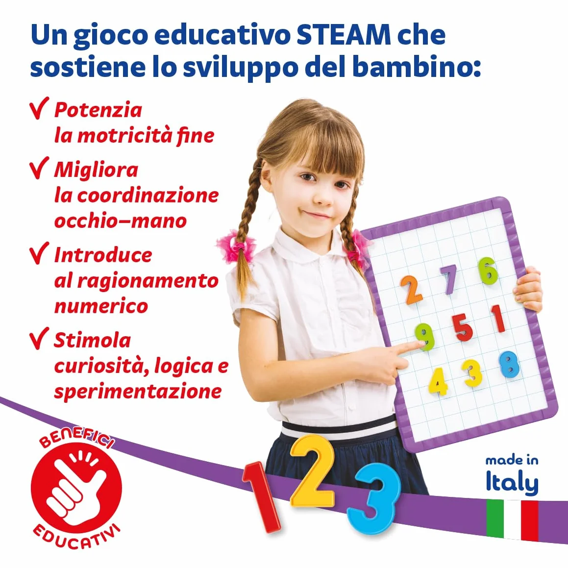 Quercetti 123 Magnetic Ricambi Numeri, Ideale con Lavagna Magnetica per Bambini, 48 Numeri Magnetici Colorati, Giochi Educativi 4 Anni, Regalo Bambina 5 Anni, Giochi Bambini 4 Anni Made in Italy