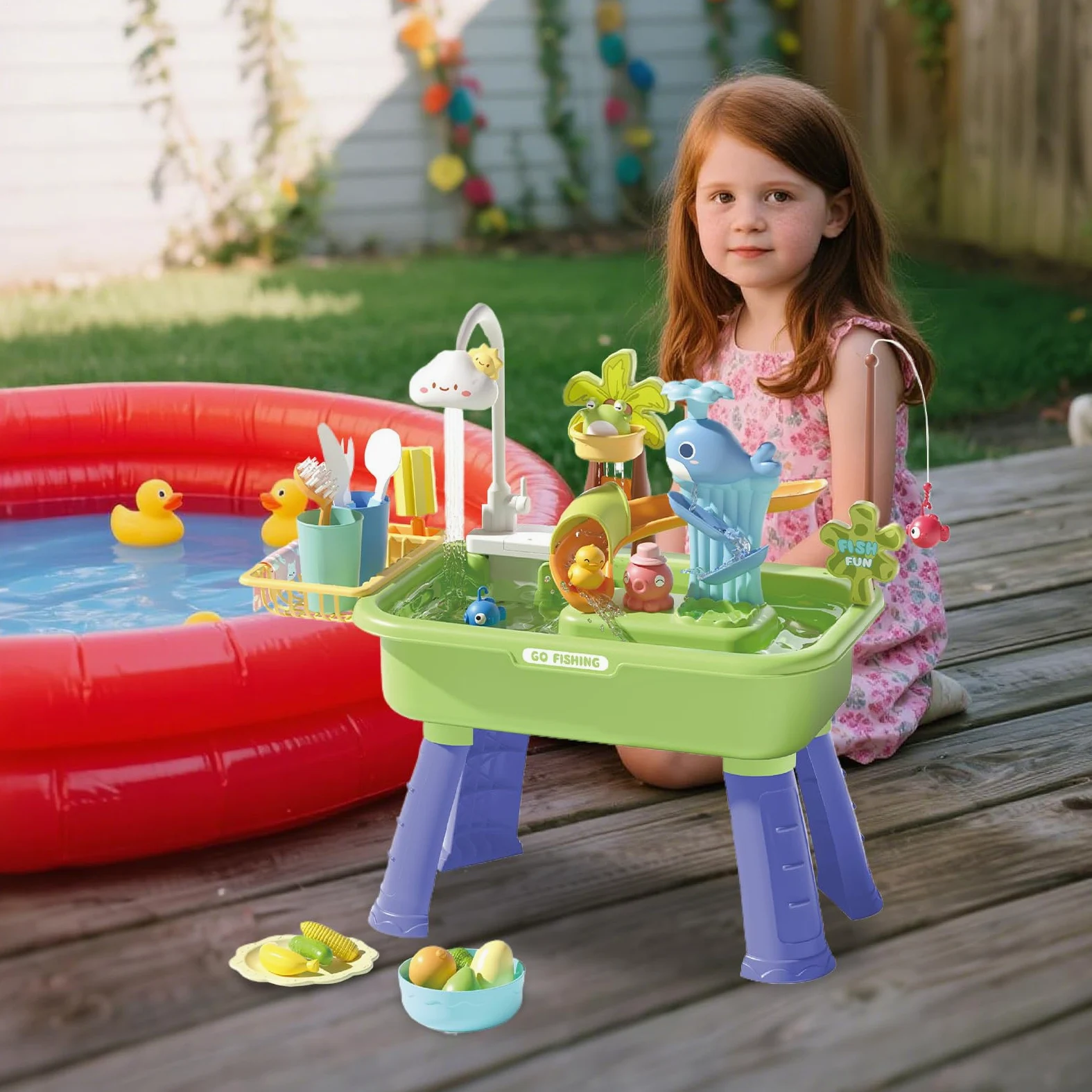Generico Tavolo Acquatico Tavolo Sabbia e Acqua | Con Pompa Per Giardino Spiaggia Esterno Sviluppo Coordinazione Mano-Occhio