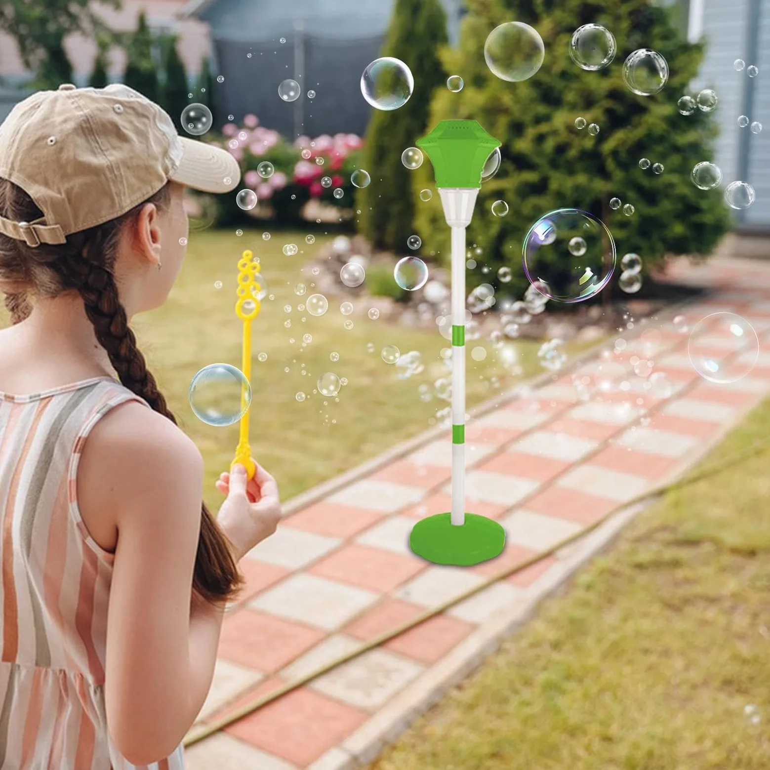 Macchina Bolle A Bacchetta Soffice giocattolo ricaricabile 10 fori a | con Musica e Luce LED, Altezza Regolabile, Picchetto da Terra e Bacchetta Autoportante Per Matrimoni Giardino Piscin