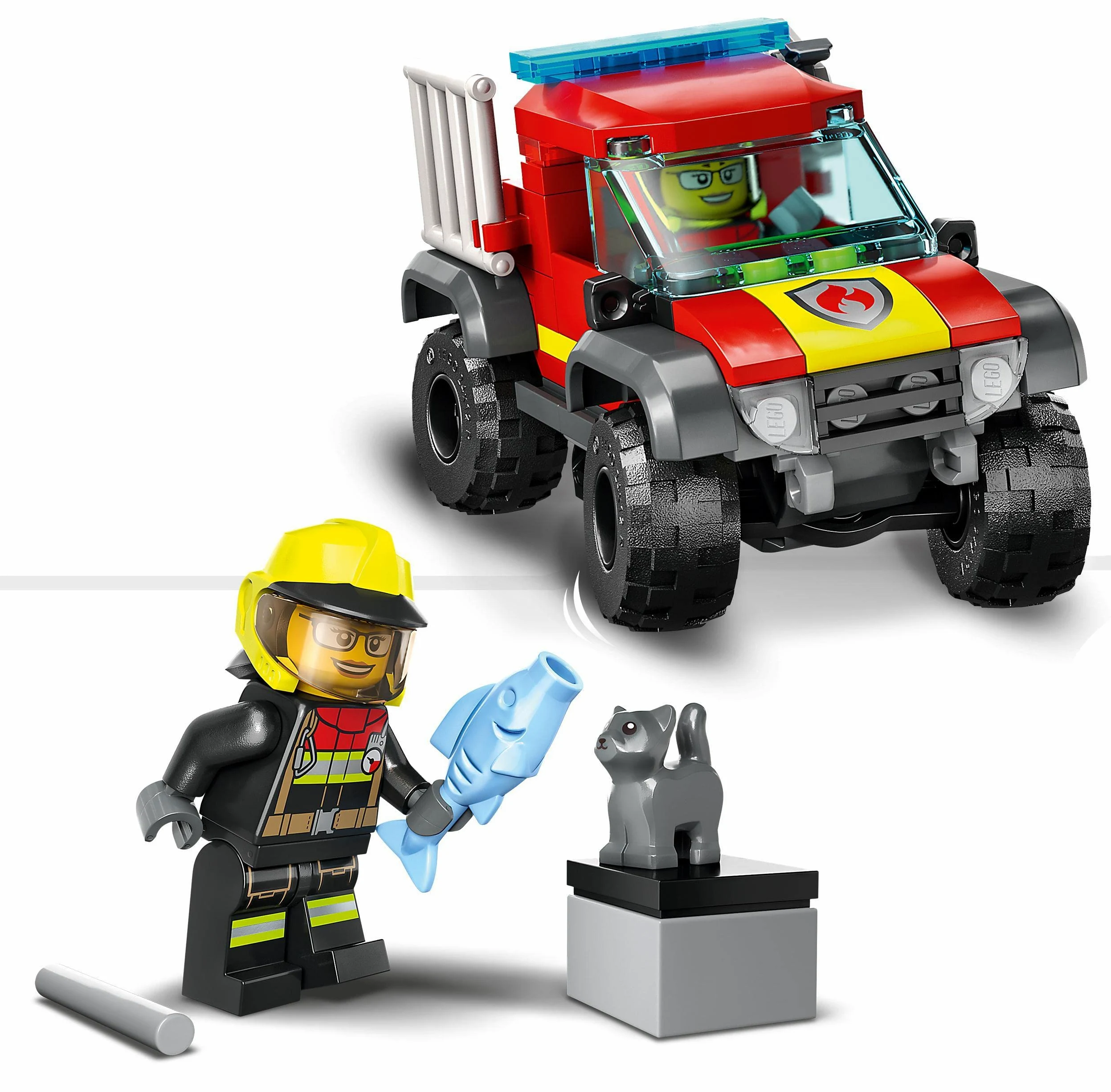 LEGO City Fire Soccorso sul Fuoristrada dei Pompieri, Camion Giocattolo dei Vigili del Fuoco 4x4 Lancia-Elementi d'Acqua, Giochi per Bambini e Bambine 60393