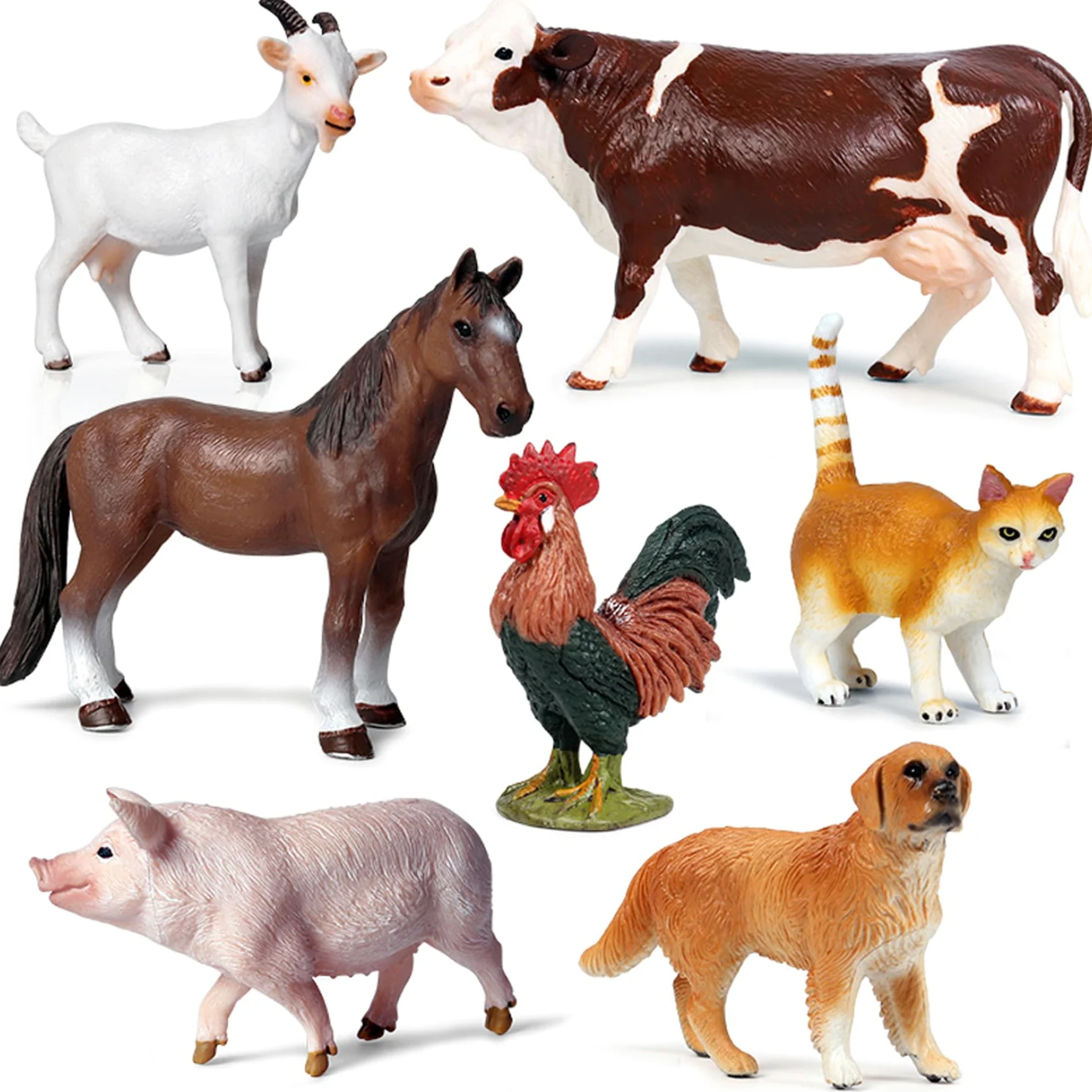 7 pezzi/set figurine di animali da fattoria, giocattoli realistici di animali da fattoria includono mucca, gatto, maiale e altro, in plastica inodore, figurine decorative educative per la cas