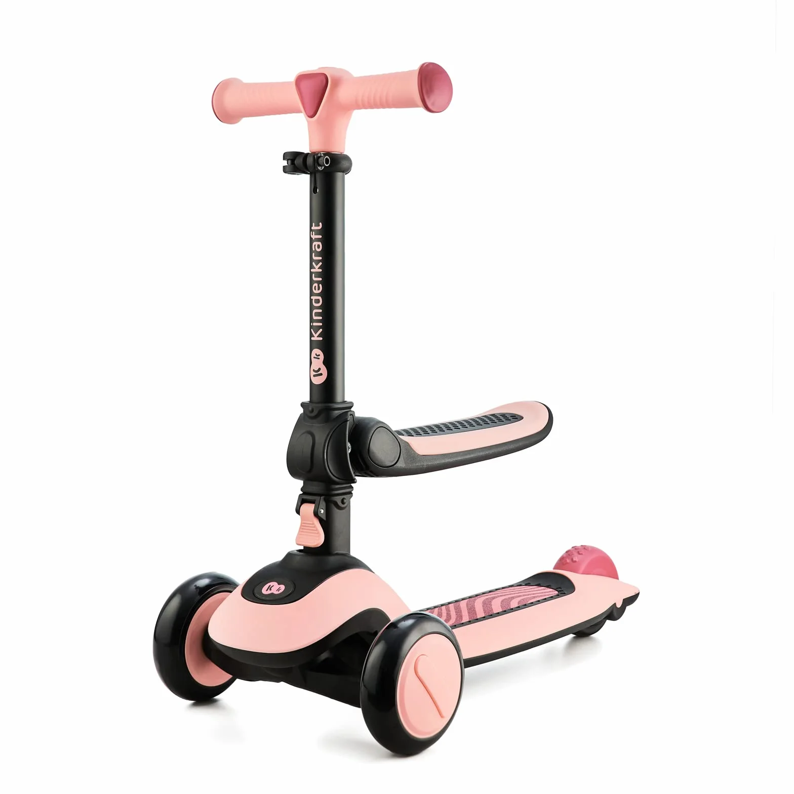 Kinderkraft HALLEY 2 in 1 Bicicletta Senza Pedali e Monopattino con Ruote LED, Rosa