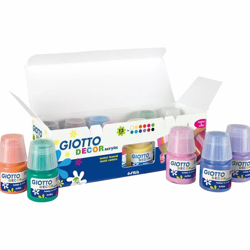 Giotto 530600 Confezione 12 Flaconi Decor Acrylic, 12 x 25ml