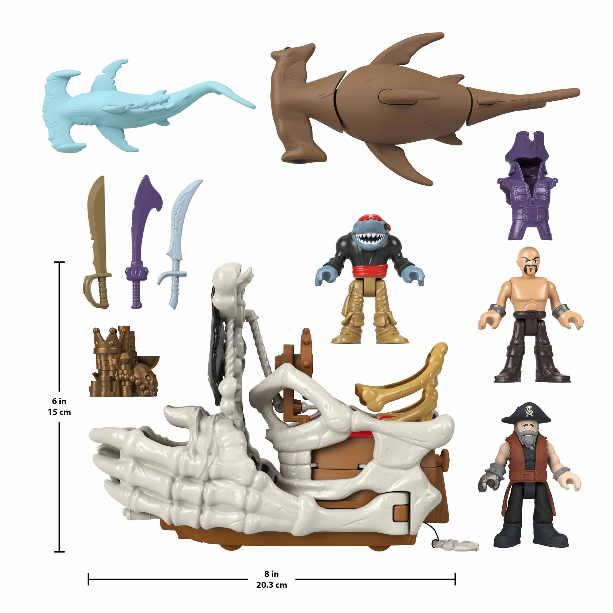 Imaginext La Nave Di Billy Bones nave giocattolo con mani scheletriche e lanciatore 3 personaggi 2 creature marine 7 accessori JLC51