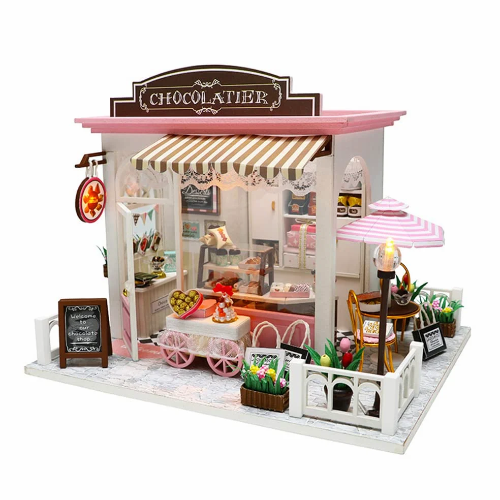 LANRU kit fai da te per adulti,Mini casa delle bambole in miniatura kit fai-da-te con luci a led e mobili per set regalo