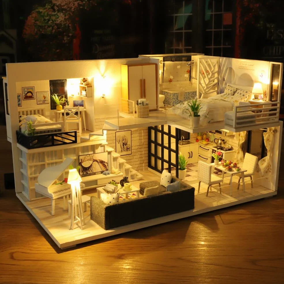 Kit casa in miniatura fai da te, kit creativo per casa delle bambole 3D | Mini per casa delle bambole con mobili per adolescenti e regali di compleanno e Natale, pratica dei p