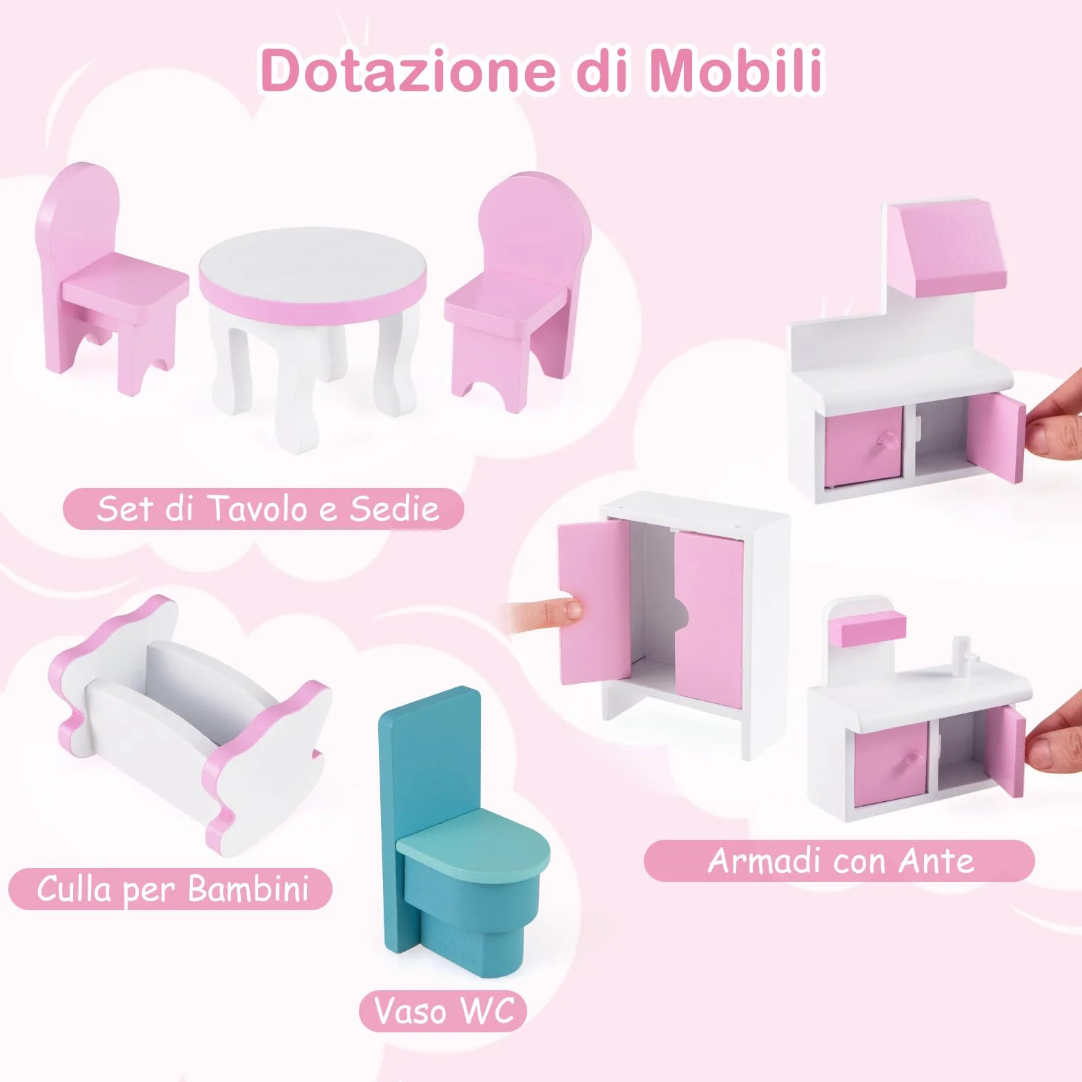 RELAX4LIFE Casa delle Bambole in Legno, 3 Piani, 5 Stanze, Mobili Rimovibili, Design Multicolore, Giocattolo Educativo per Bambini(Tre Piani delle Scoperte)