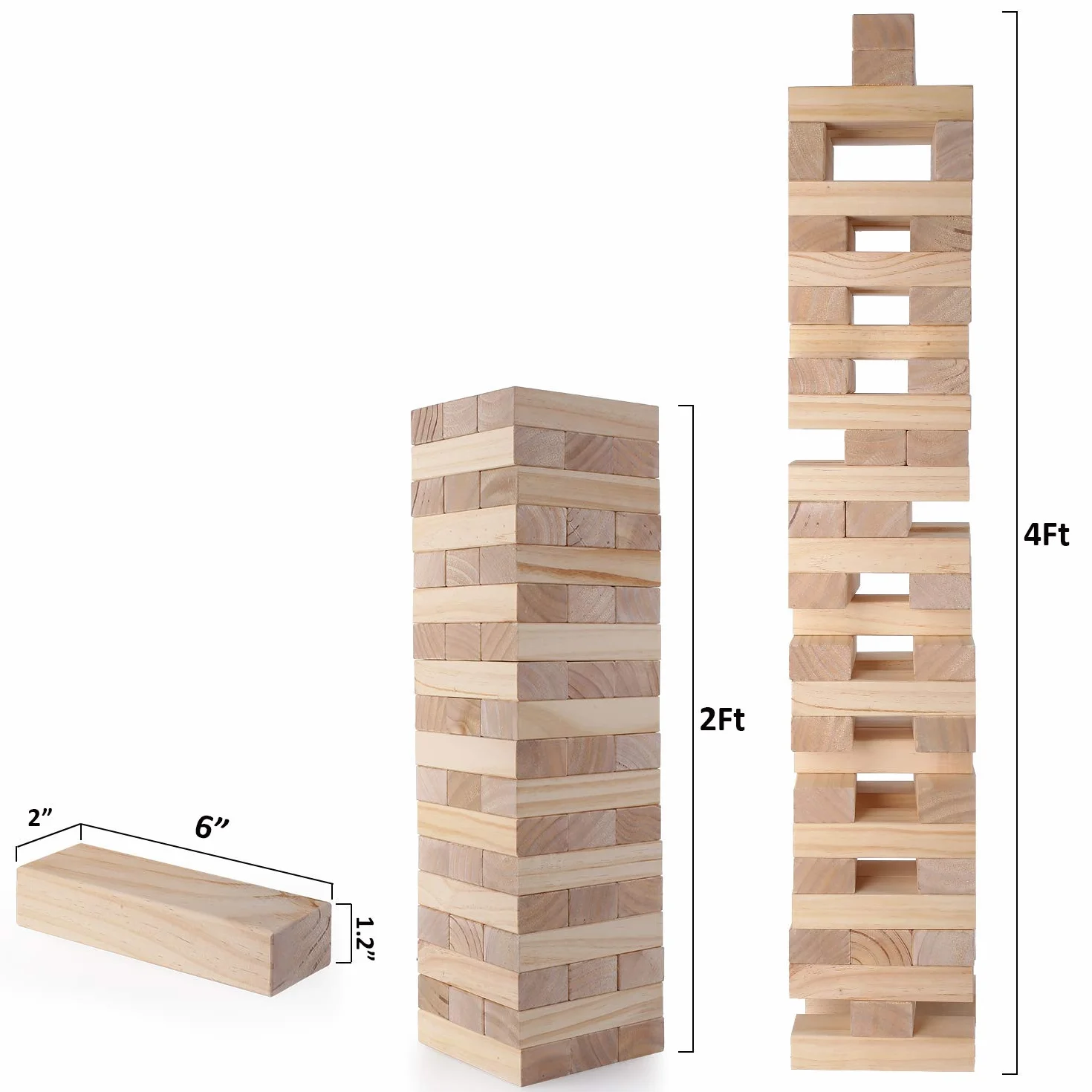 Gioco Torre Traballante Gigante in Legno Torre Impilabile Costruisce da 0,6m - 1,5m Grande Tumble Tower Giochi Jumbo Toppling Blocks Giocattolo per Bambini, Adulti e Famiglia