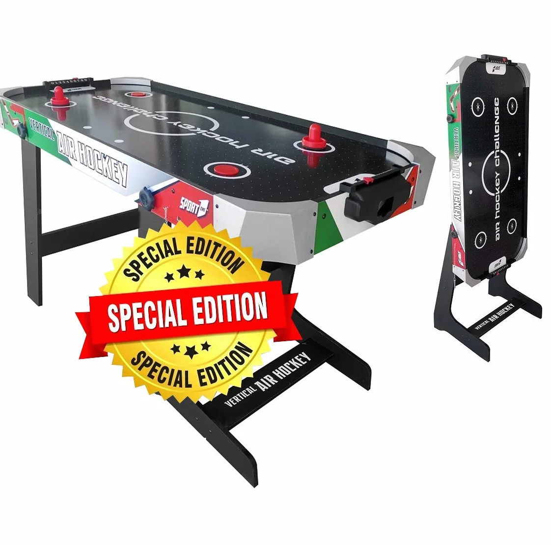 Tavolo Air Hockey Vertical Italy Salvaspazio con Ventola ed Accessori - Cm. 121 X 61 X 77 - Special Edition