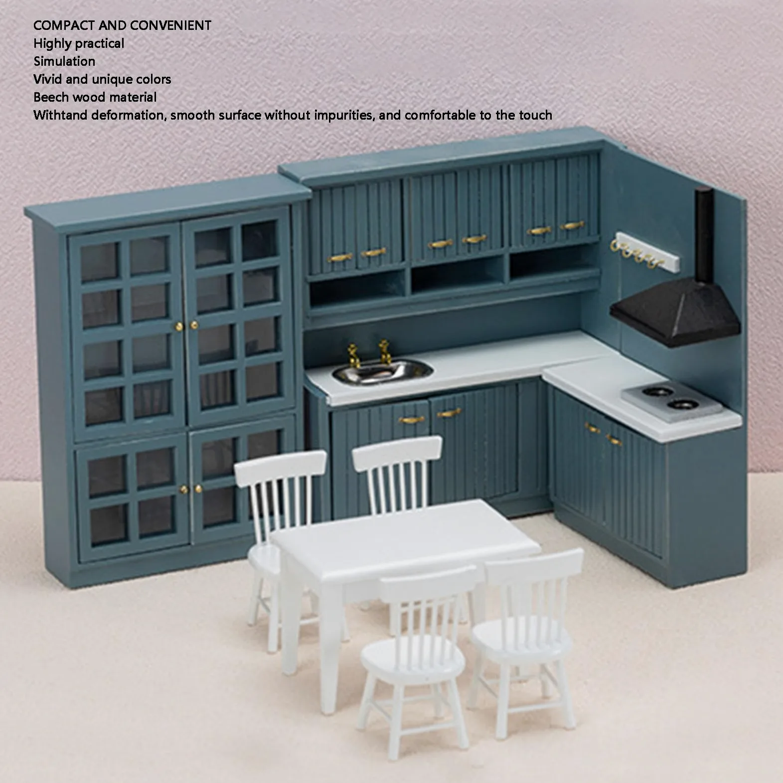 Set di Armadietti da Cucina in Miniatura da 6,5 ​​pollici, Scala | Porte Funzionali Aperte per Riporre gli Oggetti Design Modulare in Robusto Legno di Betulla per un Posizionamento Flessibile