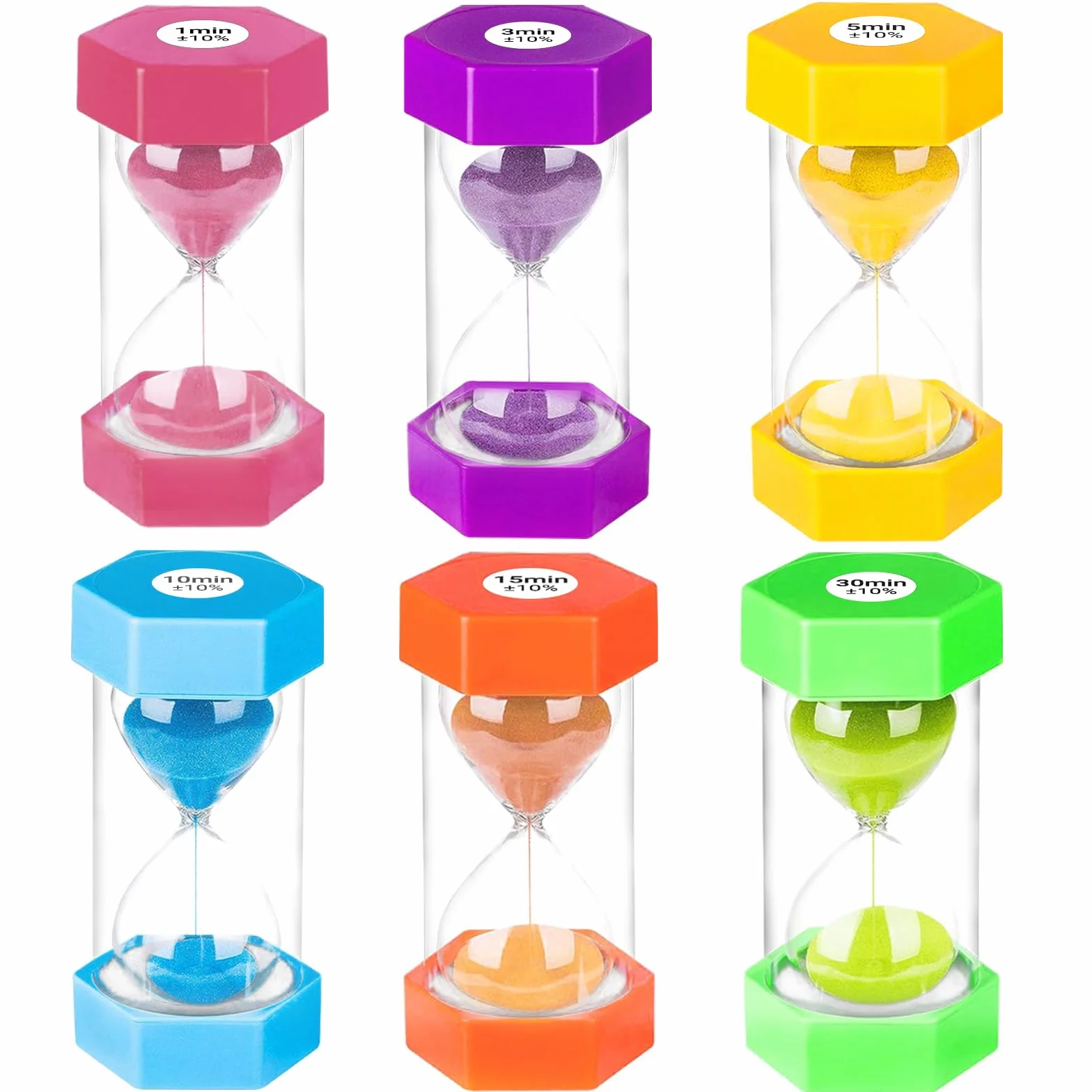 Zorplex Set di 6 Clessidre Colorate per Bambini, Timer 1/3/5/10/15/30 Minuti, Ideale per Cucina, Casa, Studio, Giochi e Attività Quotidiane