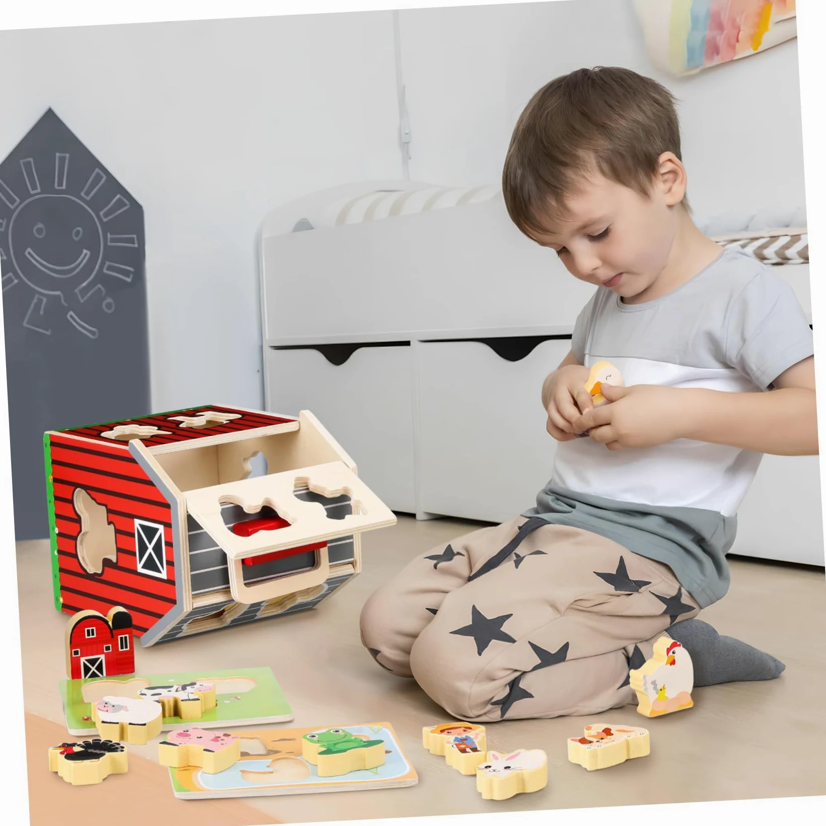 Abaodam Giocattolo Fattoria in Legno Montessori per Bambini | Anima Attivita Prescolari, Supporto Cognitivo e Coordinazione Occhio Mano, per Giochi All'aperto