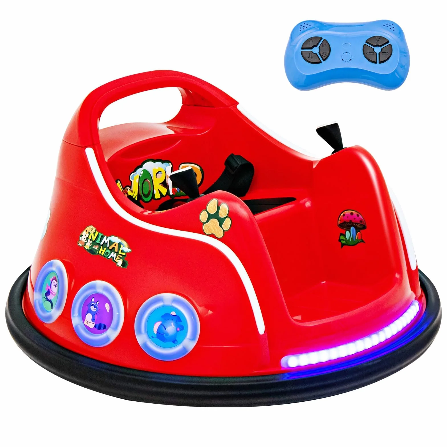 Auto Elettrica 12V per Bambini 3+ con Telecomando 2,4G, Rotazione 360°, Luci e Musica, 73x73x43 cm Rosso