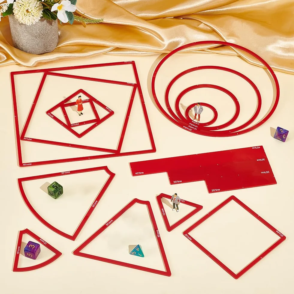 AHANDMAKER Set di 16 modelli di incantesimi AOE per marcatori di danni, modello per effetto area include 5 modelli quadrati, 4 cerchi, 4 coni, 3 linee, accessori per giochi per DND e altri giochi di
