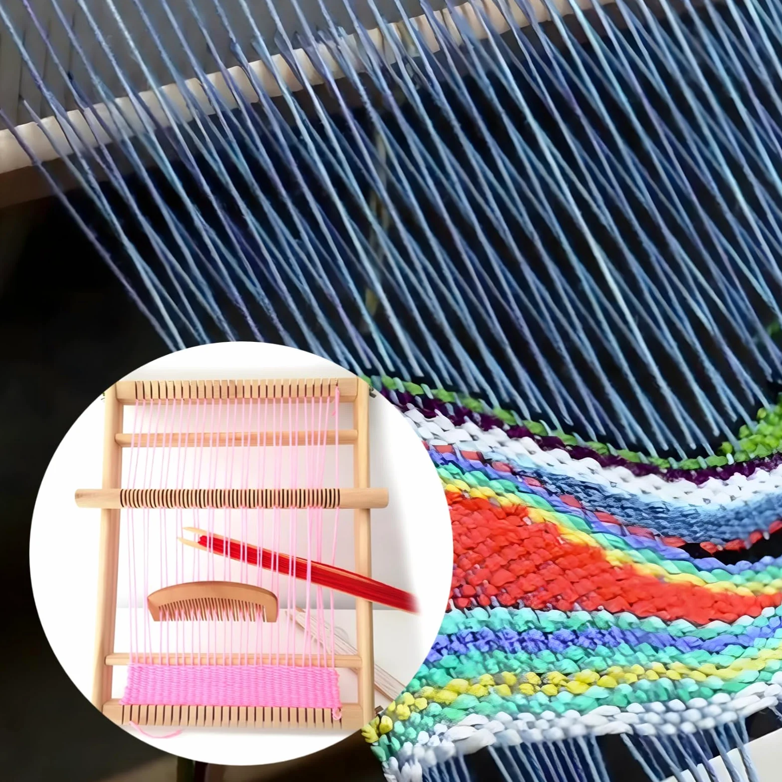 PONDON Telaio per tessitura in legno per bambini, telaio regolabile, include pettine per filo ad ago, design multi-artigianato, telaio grande