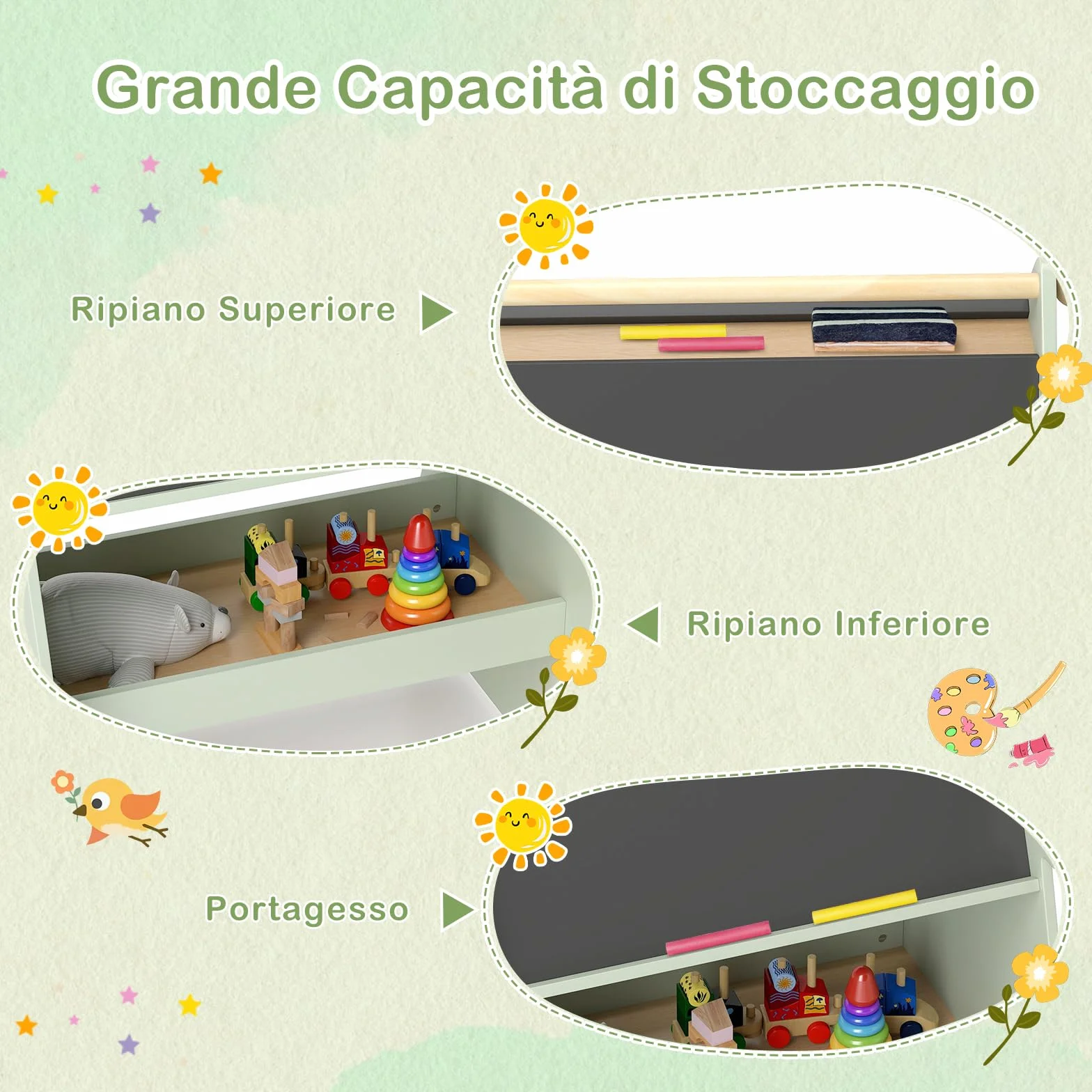 RELAX4LIFE 2 in 1 Lavagna per Bambini Bifacciale, Set di Cavalletto Artistico a Forma di Albero con Sgabello, Rotolo di Carta, Scaffale di Stoccaggio, 68 x 60 x 80 cm, per Bambini 3+ Anni