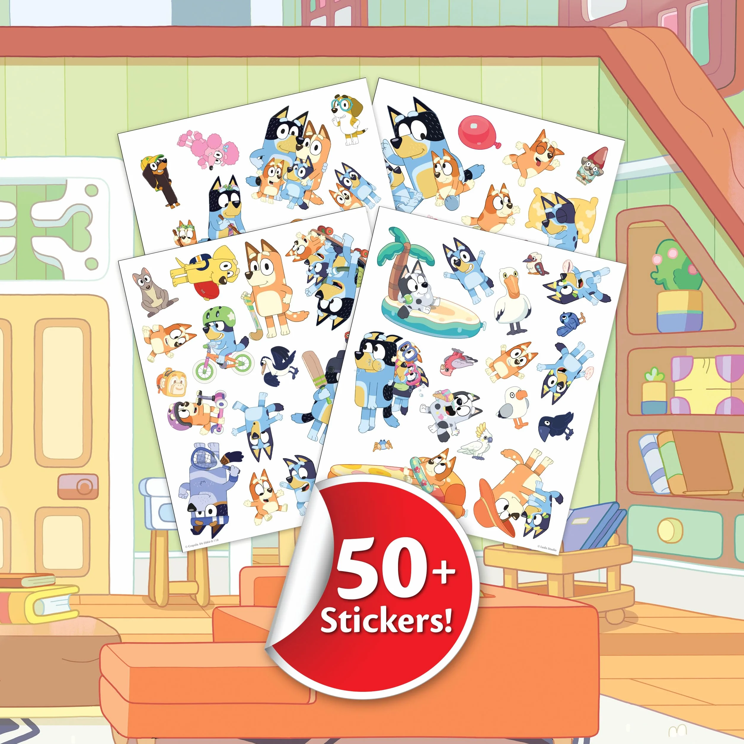 Crayola - Album da colorare con Sticker, Soggetto Bluey, 32 Pagine Divertenti e 4 Fogli di Adesivi Inclusi, 04-2664G
