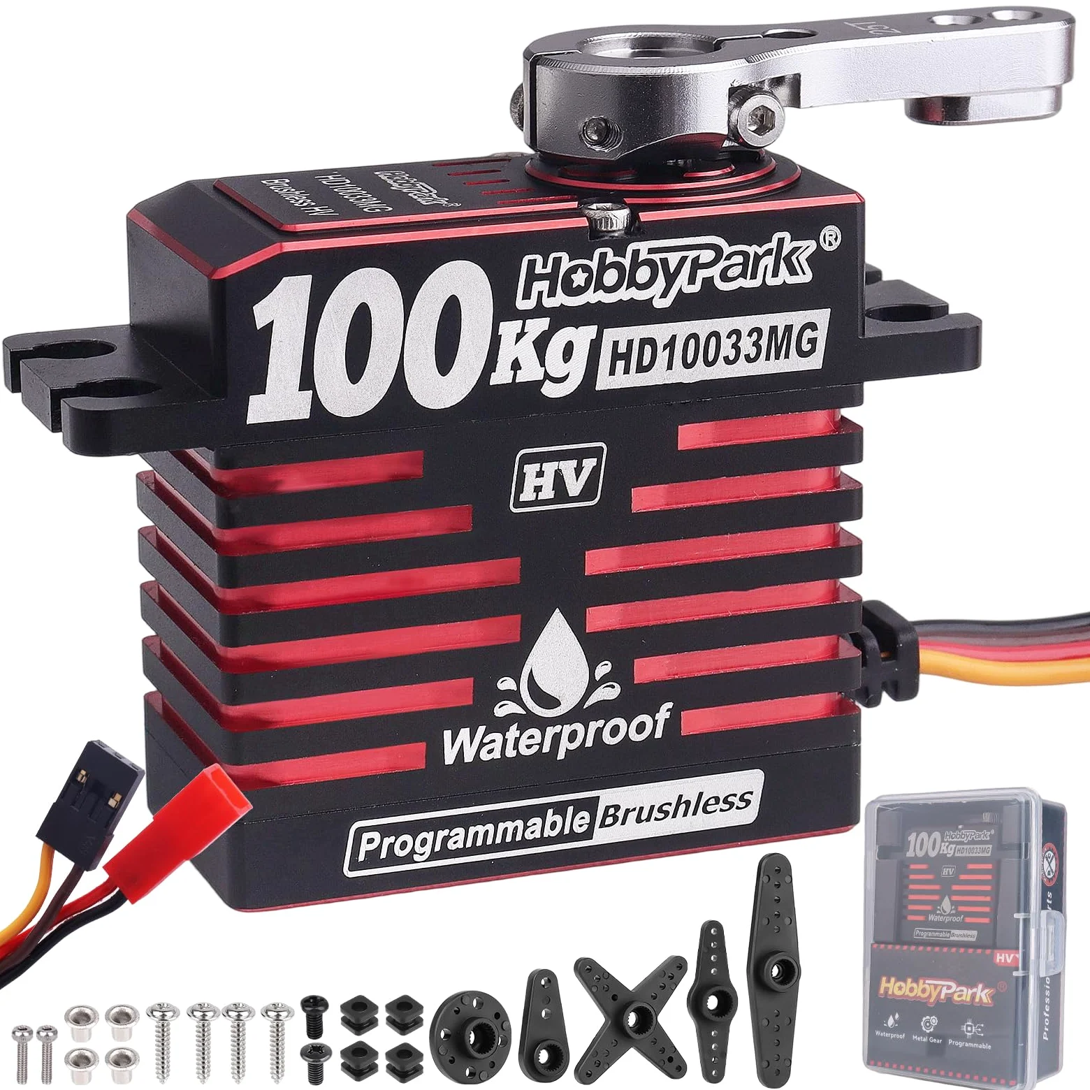 HobbyPark Servo impermeabile 16.8V Servo 16.8V Servo ad alta coppia Motore Brushless Motore Full Metal Gear RC Servo Programmabile per 1/8 1/10 RC Crawler Truck RC Auto Buggy Angolo di controllo