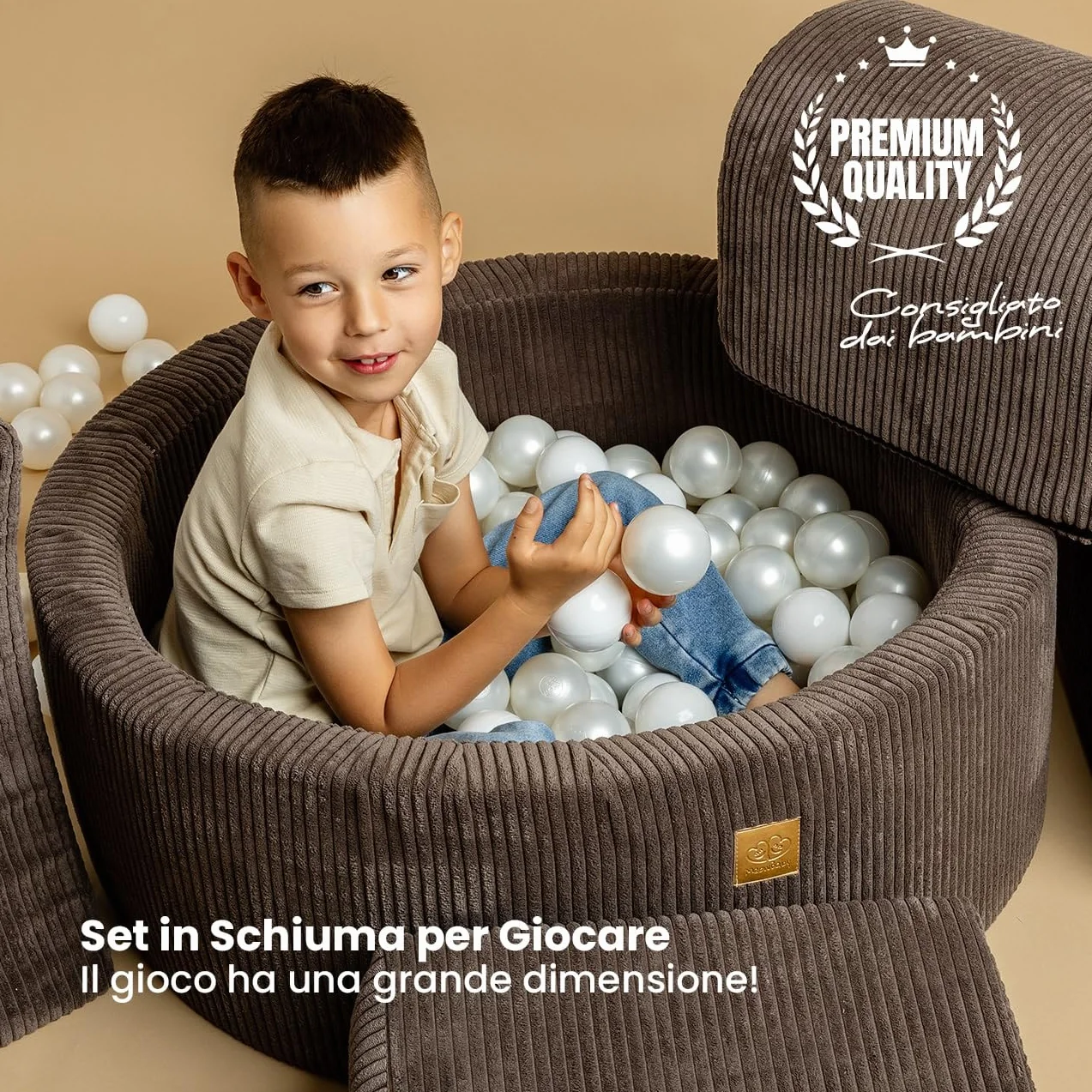 MEOWBABY Parco Giochi in Schiuma con Piscina di Palline 90x30cm/200 Palline per Bambini - Blocchi Morbidi, Corduroy, Ecru: Bianco Perla