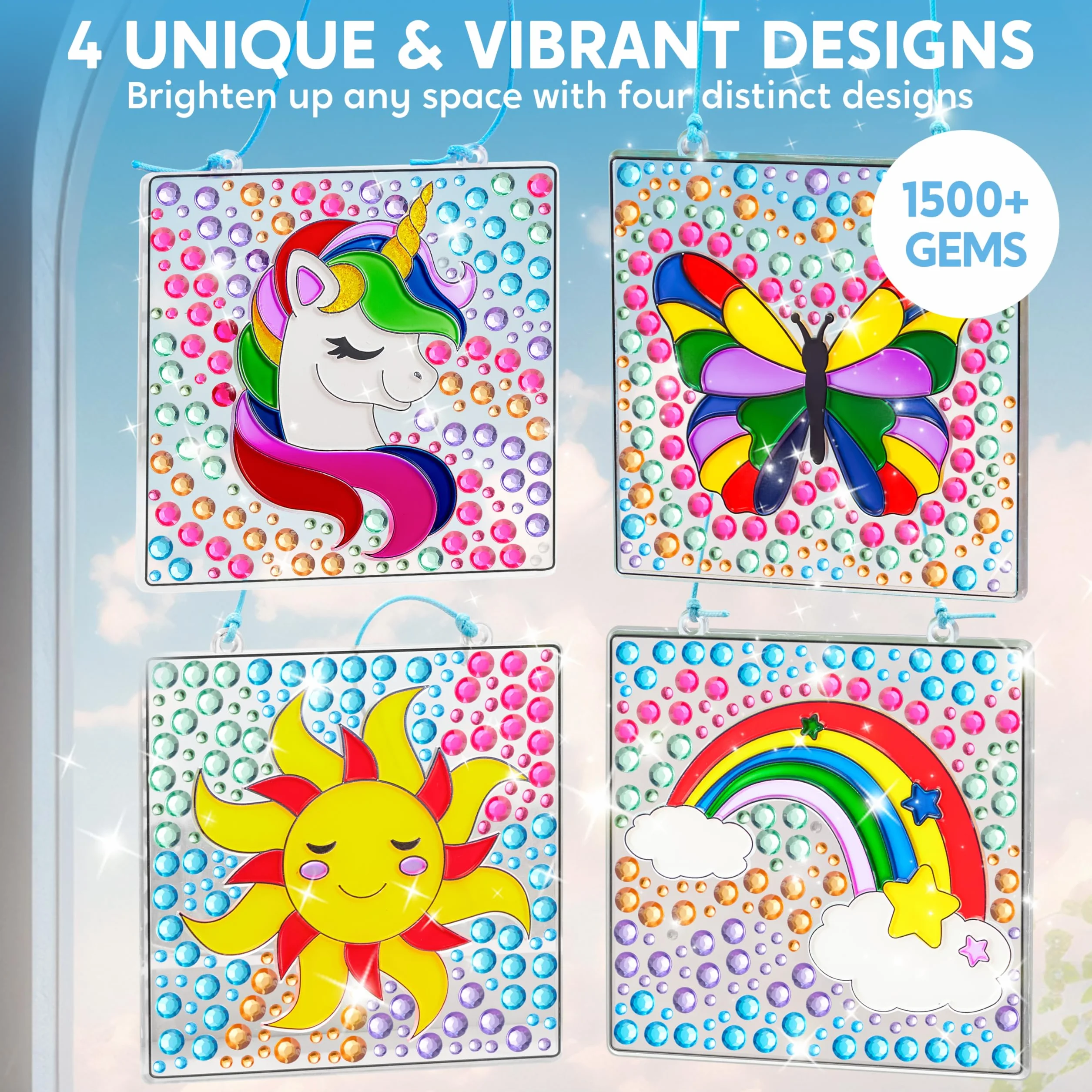 Klever Kits Suncatcher Craft Kit per bambini, Arti e mestieri per bambini dai 6 ai 12 anni, Kit di pittura con diamanti, Regali per ragazze, Regali di compleanno