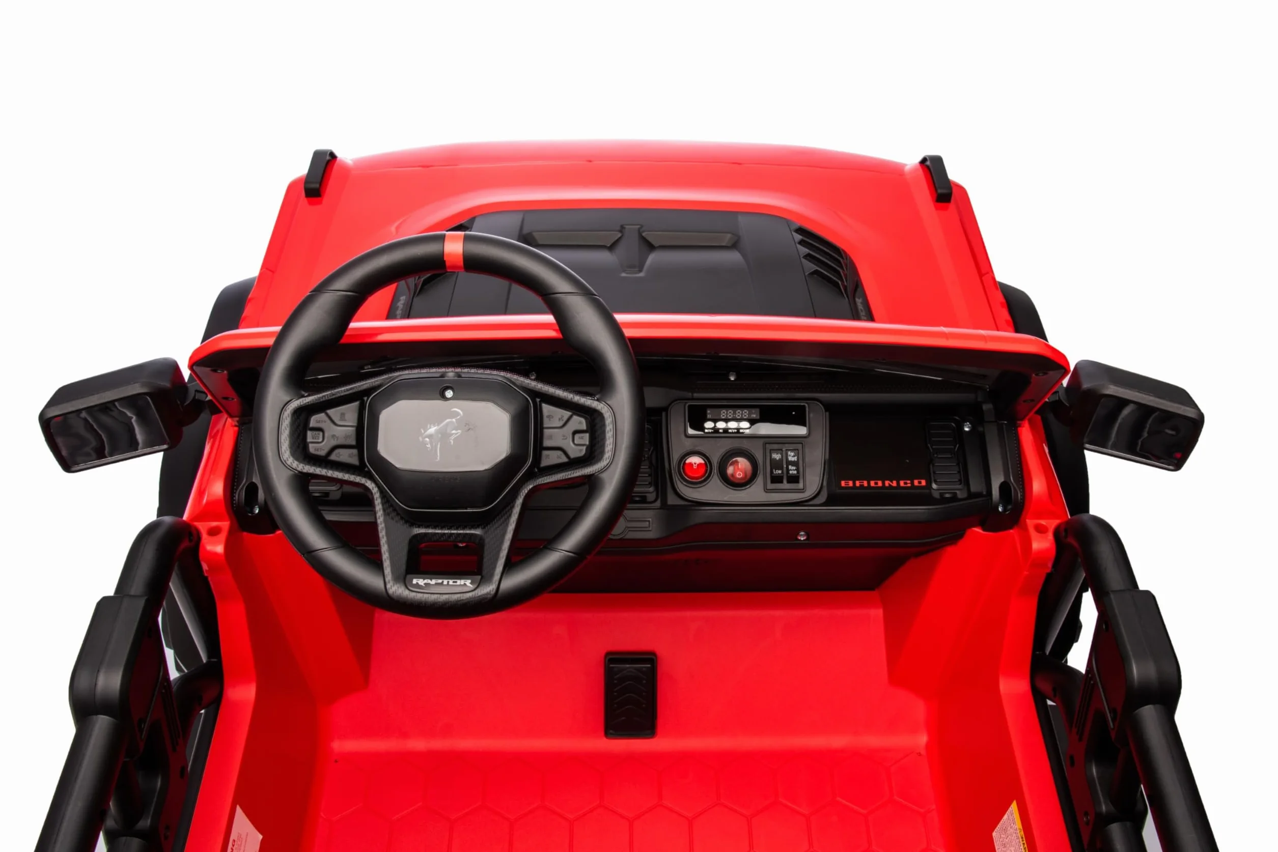 Ford Bronco Raptor 24V Maxi Fuoristrada Auto Elettrica Bambini 2 Posti Telecomando Luci LED Bluetooth Carico 60 kg Rosso