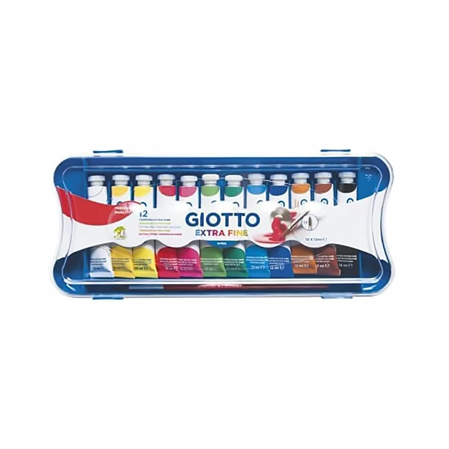 GIOTTO Extra Fine - Astuccio da 12 Tempere Extra Fine in Tubetto + 1 Pennello, 12ml