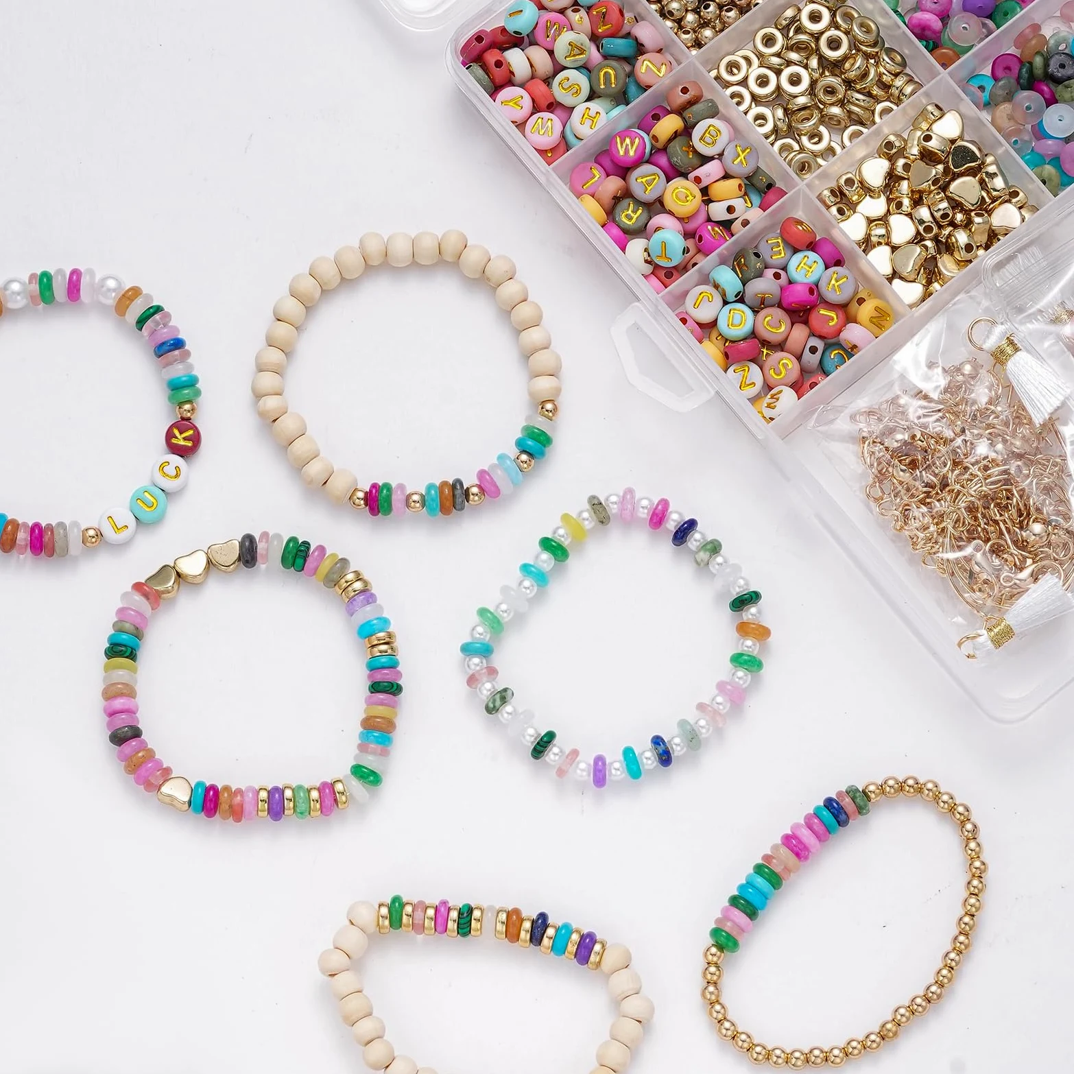 Xylise Kit per la creazione di braccialetti fai da te per ragazze, kit per la creazione di gioielli con perline, kit per braccialetti dell'amicizia con lettere, perline per la creazione di gioielli