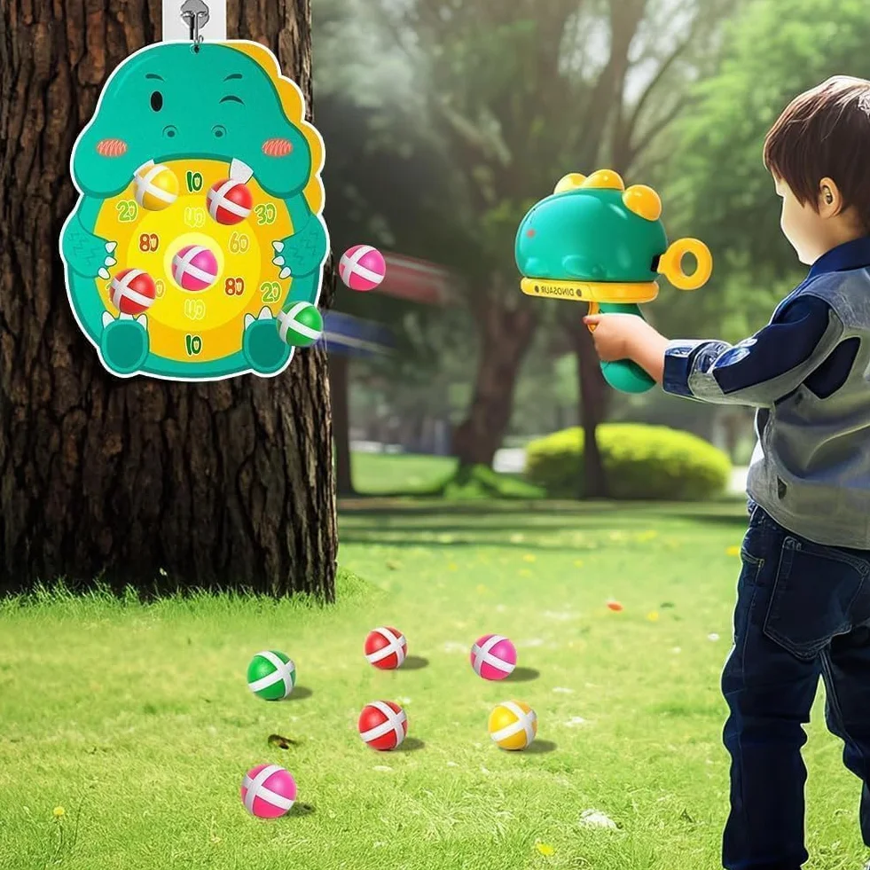 Gioco Freccette Bambini Dinosauro Pistola Blaster Giocattolo Bersaglio 12 Palline Appiccicose