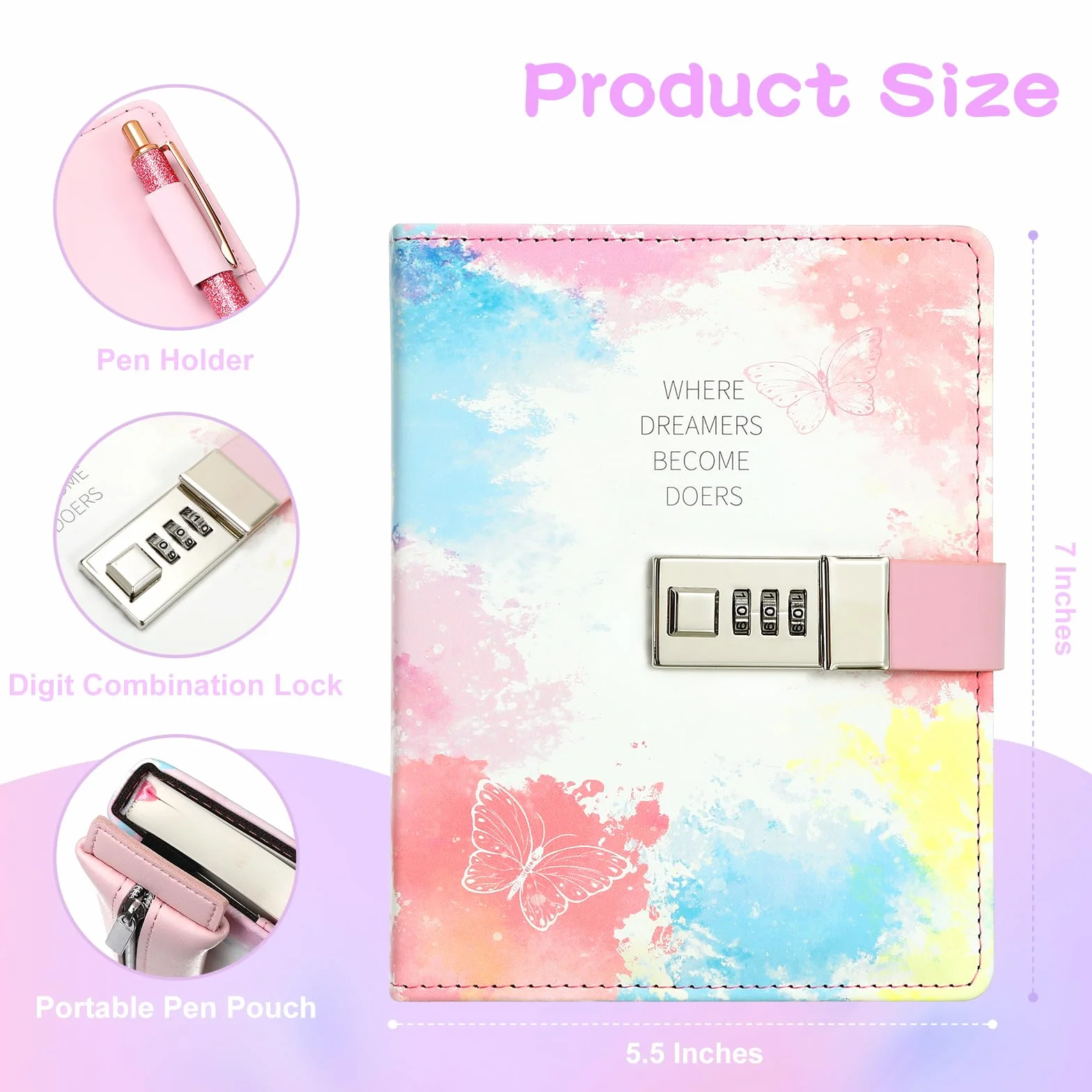 JIALILI Diario con lucchetto per ragazze di età 8-12 anni, diario per bambini con serratura, kit per notebook con password per ragazze adolescenti, diario segreto di 256 pagine, regalo di compleanno