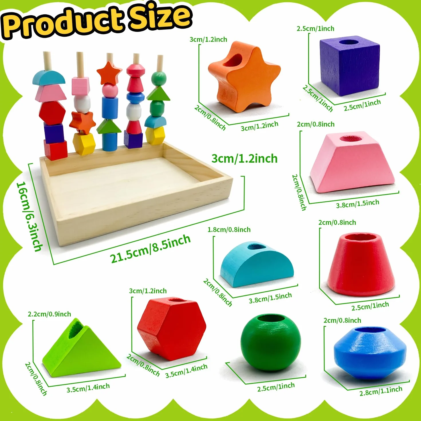 Yeefunjoy Giochi Montessori con Perline di Legno, 3 in 1 Giochi Educativi Legno Ordinamento e Impilamento Giochi, Gioco di infilatura Giocattolo Educativo per Bambini 2 3 4 5 Anno Regalo di Compleanno