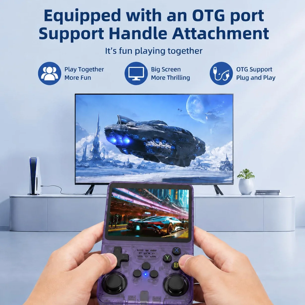 Whatsko R36S Console, Console Portatile 128 GB, Sistema RK3326 Arkos, oltre 40.000 Giochi, schermo da 3,5 Pollici, Console di Gioco Portatile per Adolescenti (Viola)