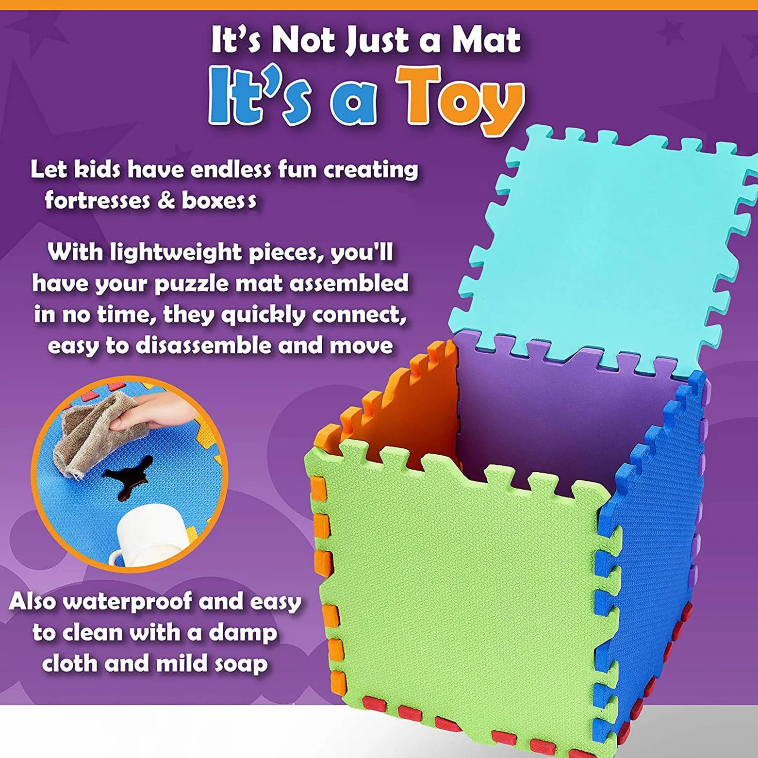 Generico Tappetino Puzzle in Schiuma ad Incastro per Bambini, 10 Piastrelle reversibili Impermeabili Antiscivolo in Eva per Pavimenti, tappetini Morbidi per Sala Giochi e Yoga, tappetini Colorati per