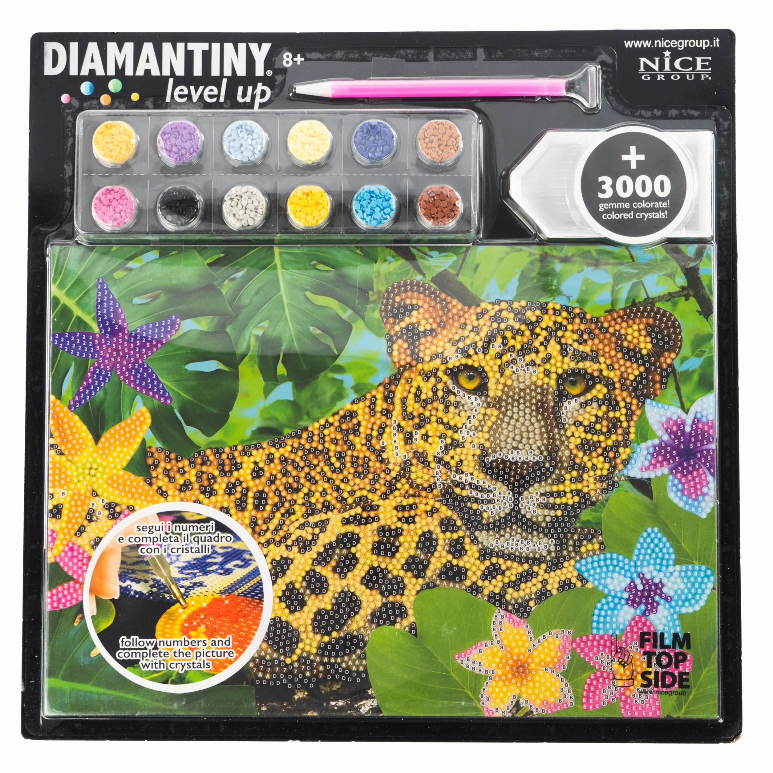 DIAMANTINY 96201 Level Up - Nice Group Creative Art, Diamond Painting Kit crea il mosaico, WILD, Leopardo, Multicolor